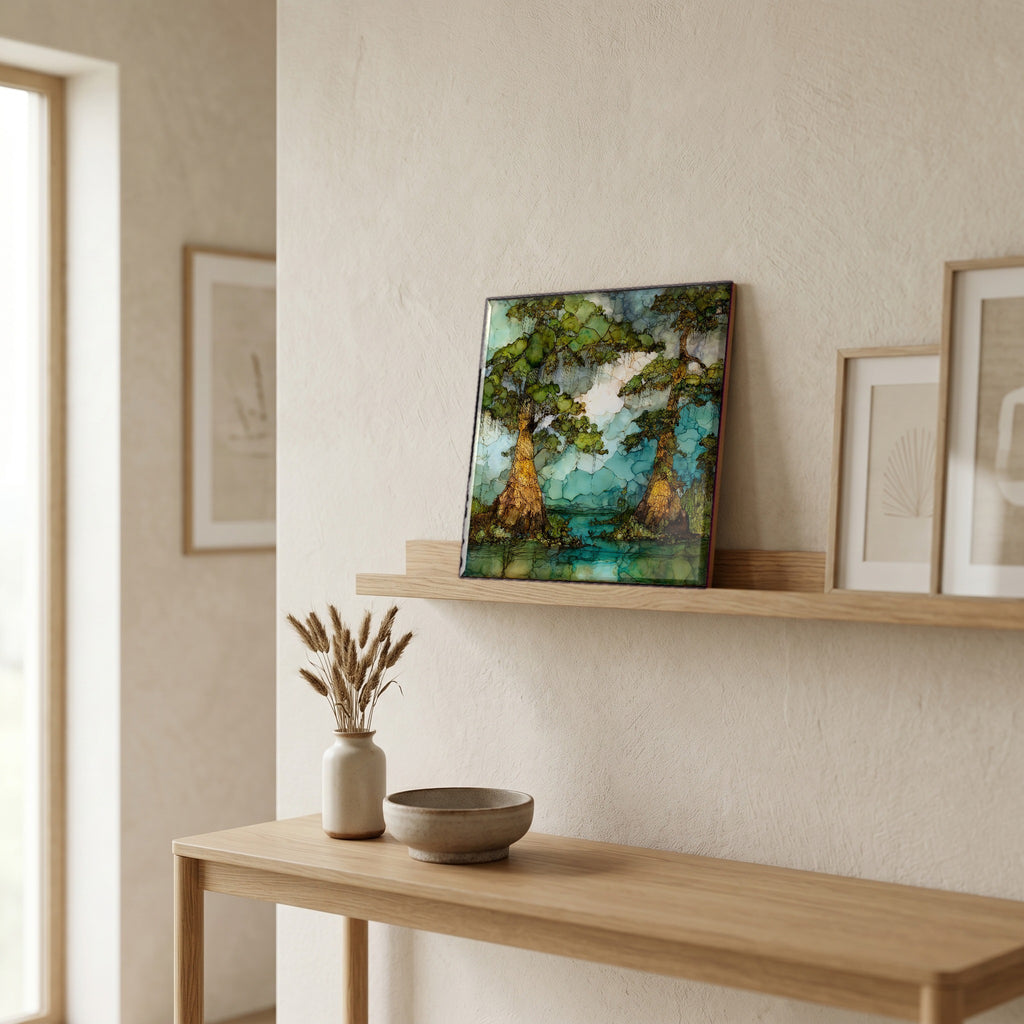 In the entryway, first thing you see.