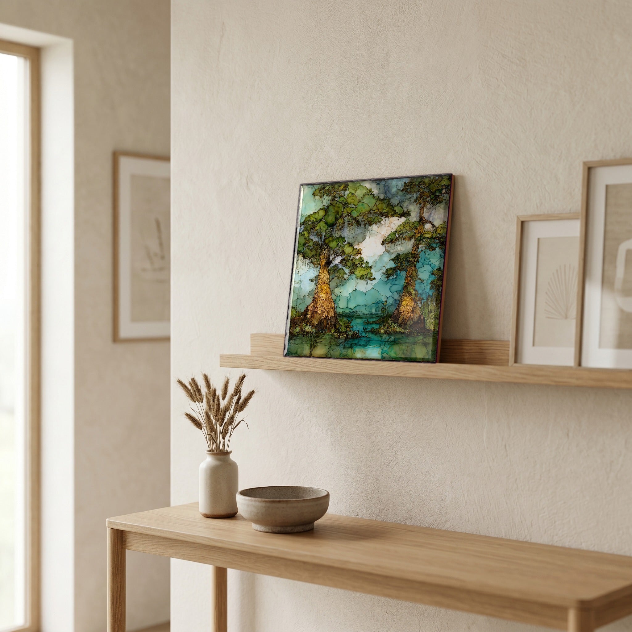 In the entryway, first thing you see.