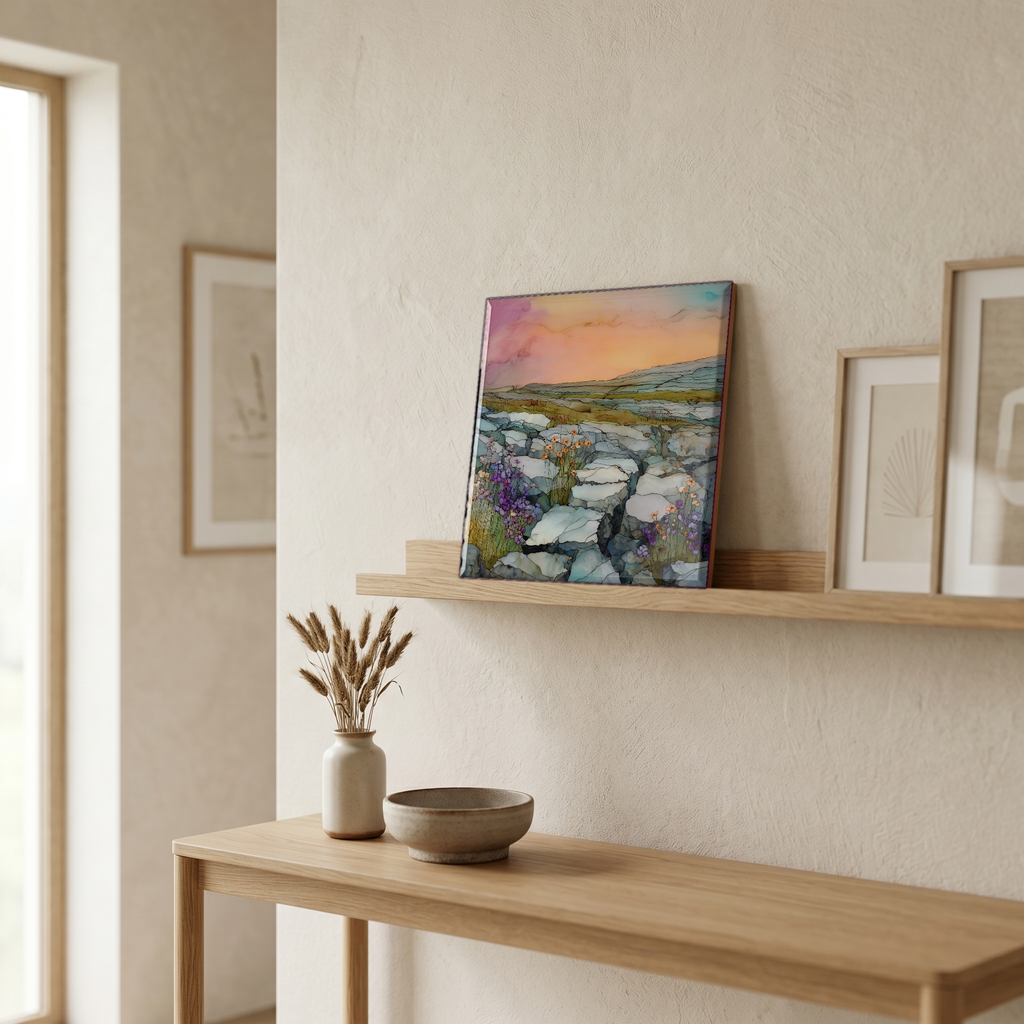 On a picture ledge, where the light comes in.