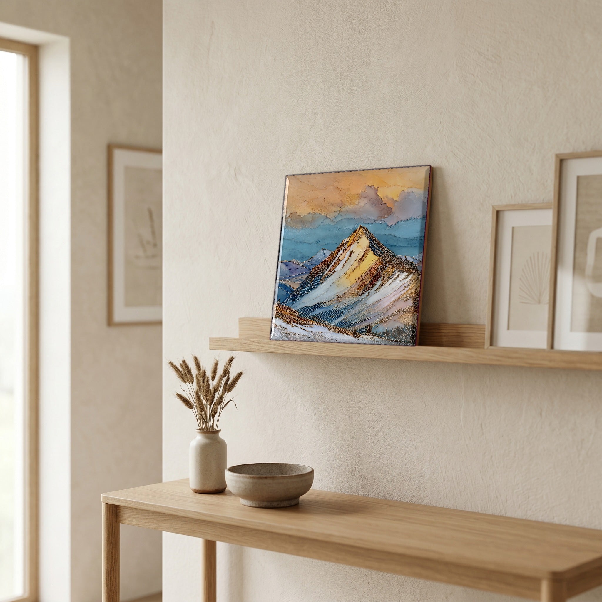 On a picture ledge, where the light comes in.