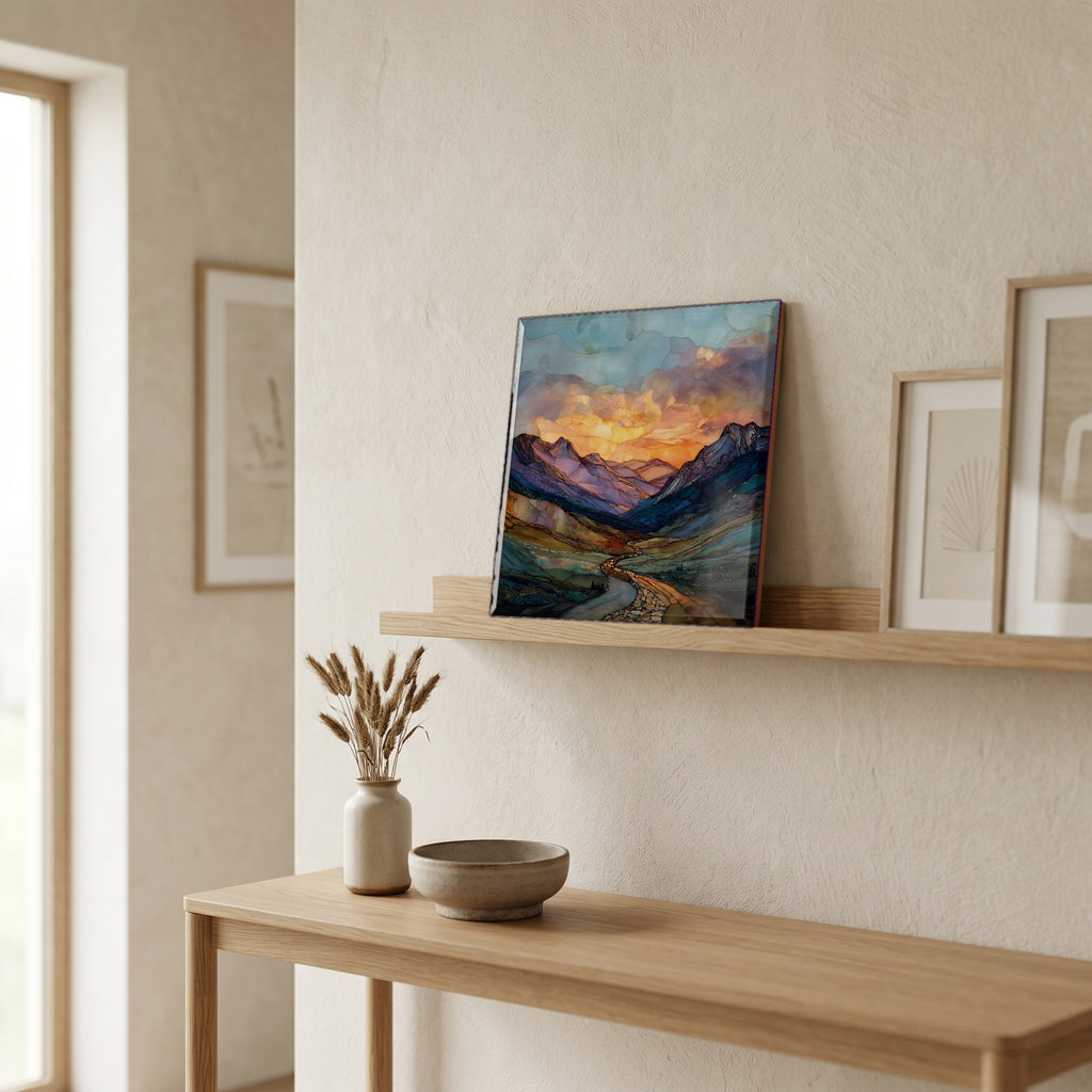 On a picture ledge, where the light comes in.