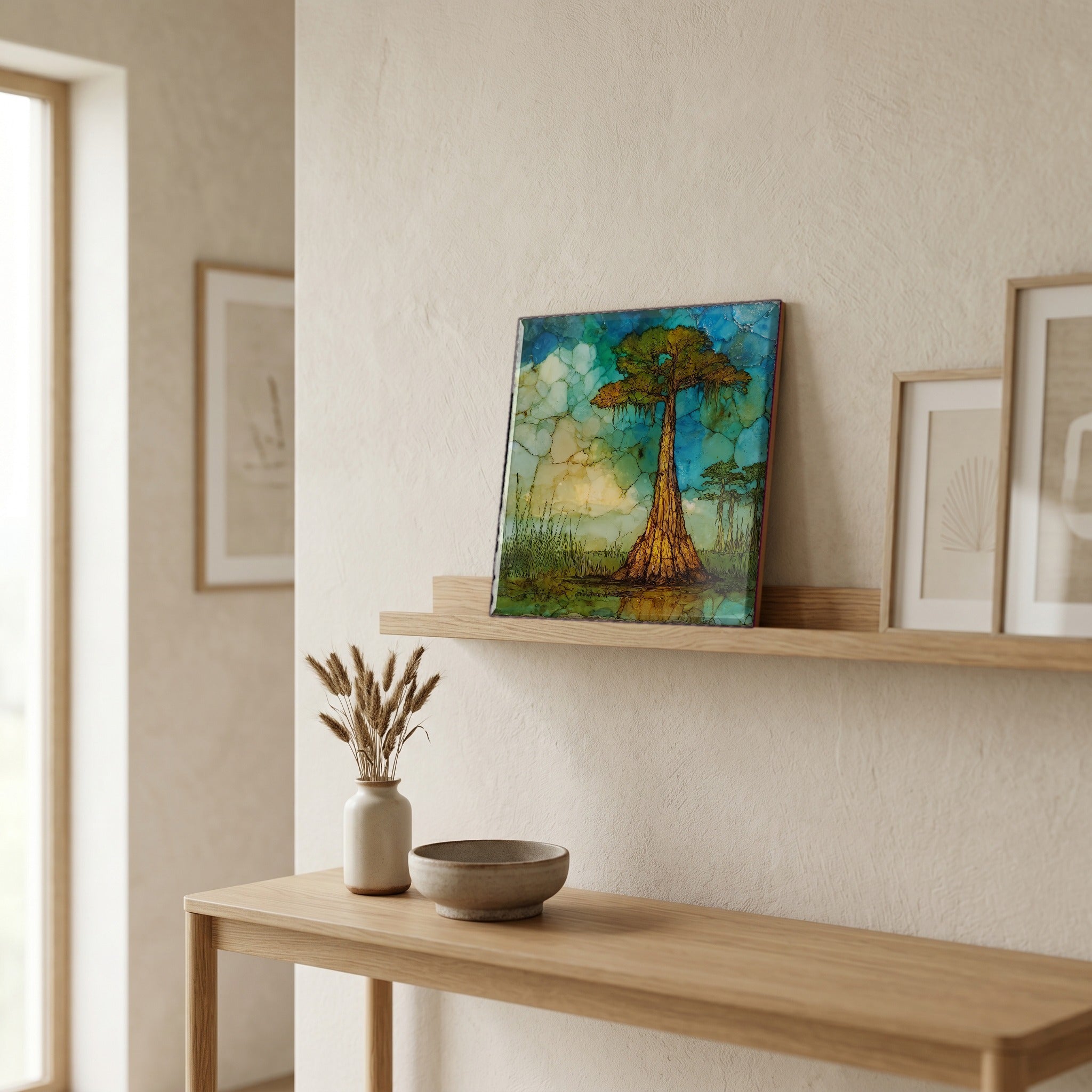 In the entryway, first thing you see.