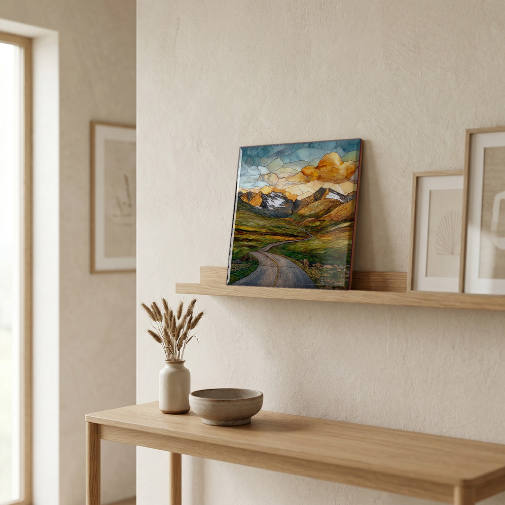 On a picture ledge, where the light comes in.
