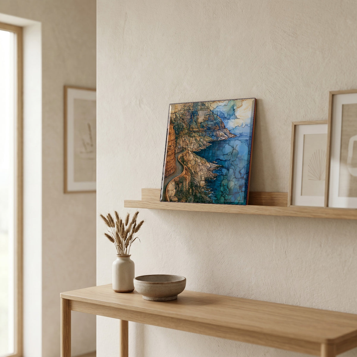 In the entryway, first thing you see.