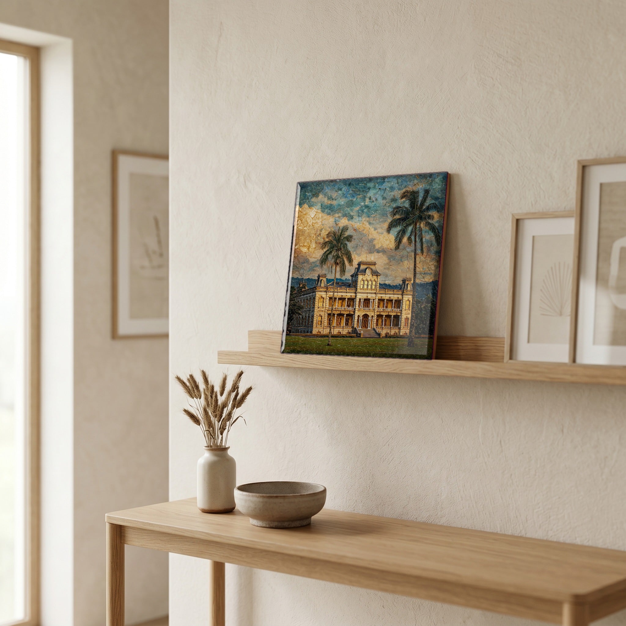 On a picture ledge, where the light comes in.