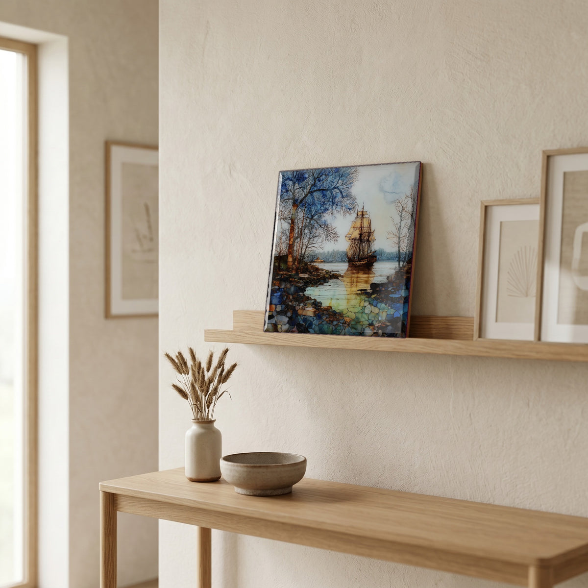 In the entryway, first thing you see.