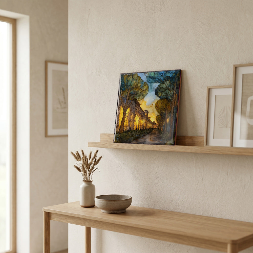 On a picture ledge, where the light comes in.
