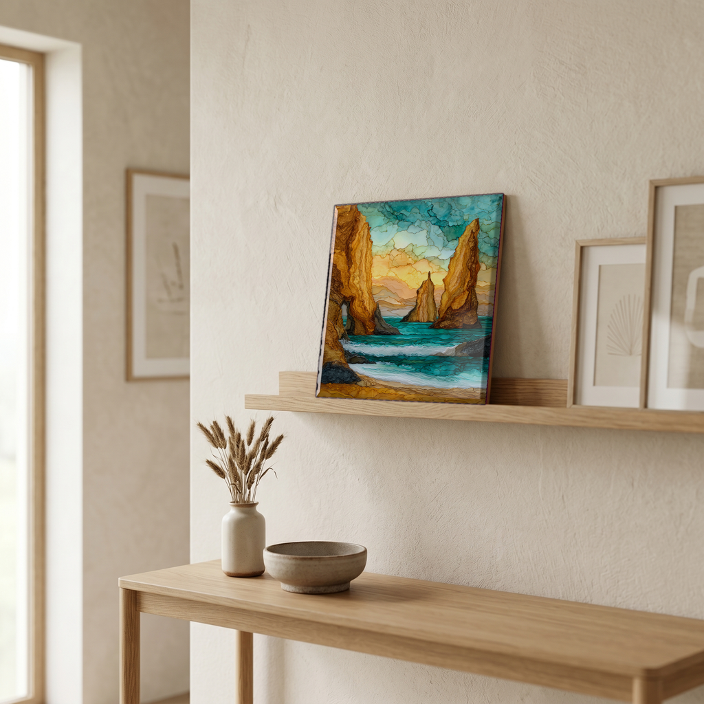 On a picture ledge, where the light comes in.