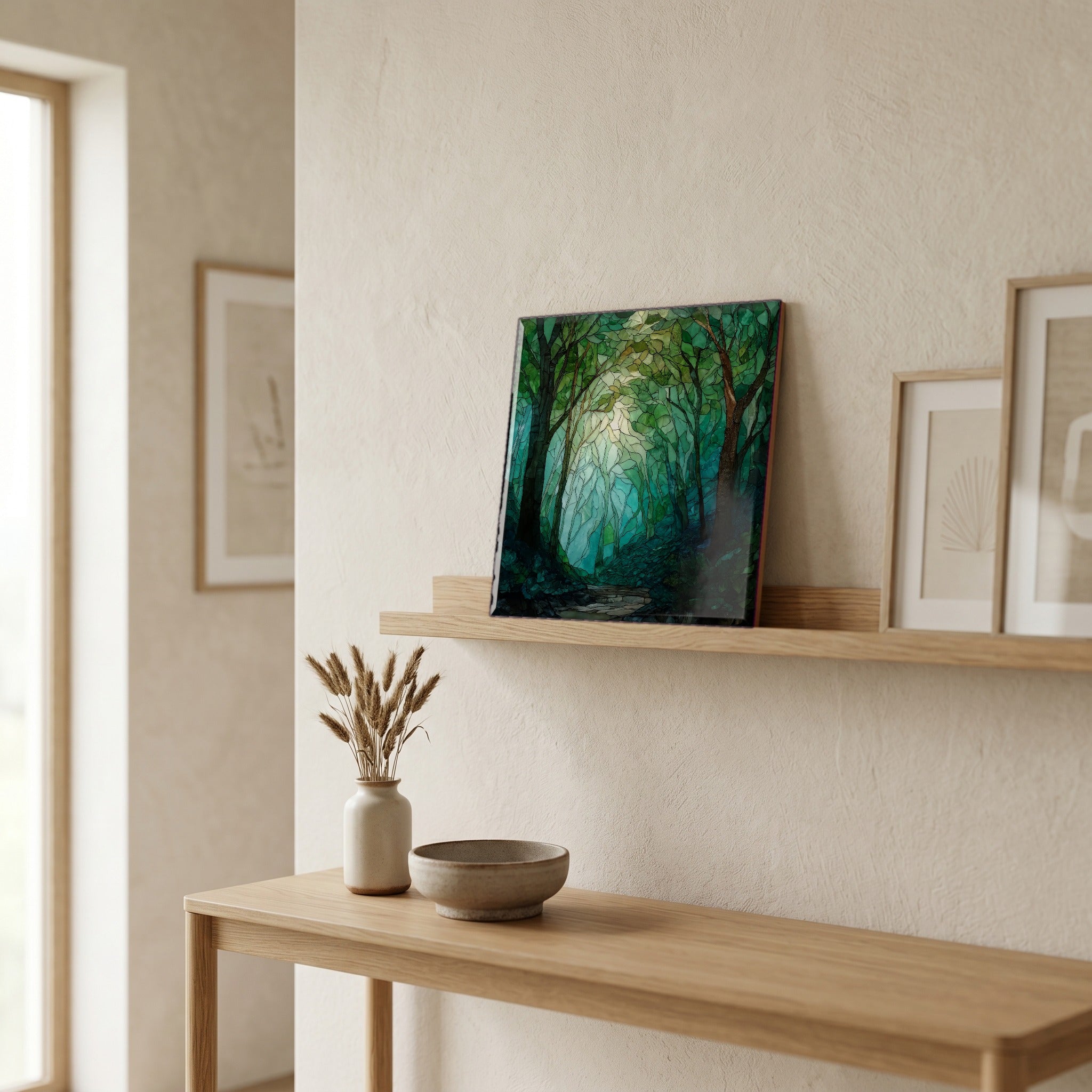 In the entryway, first thing you see.