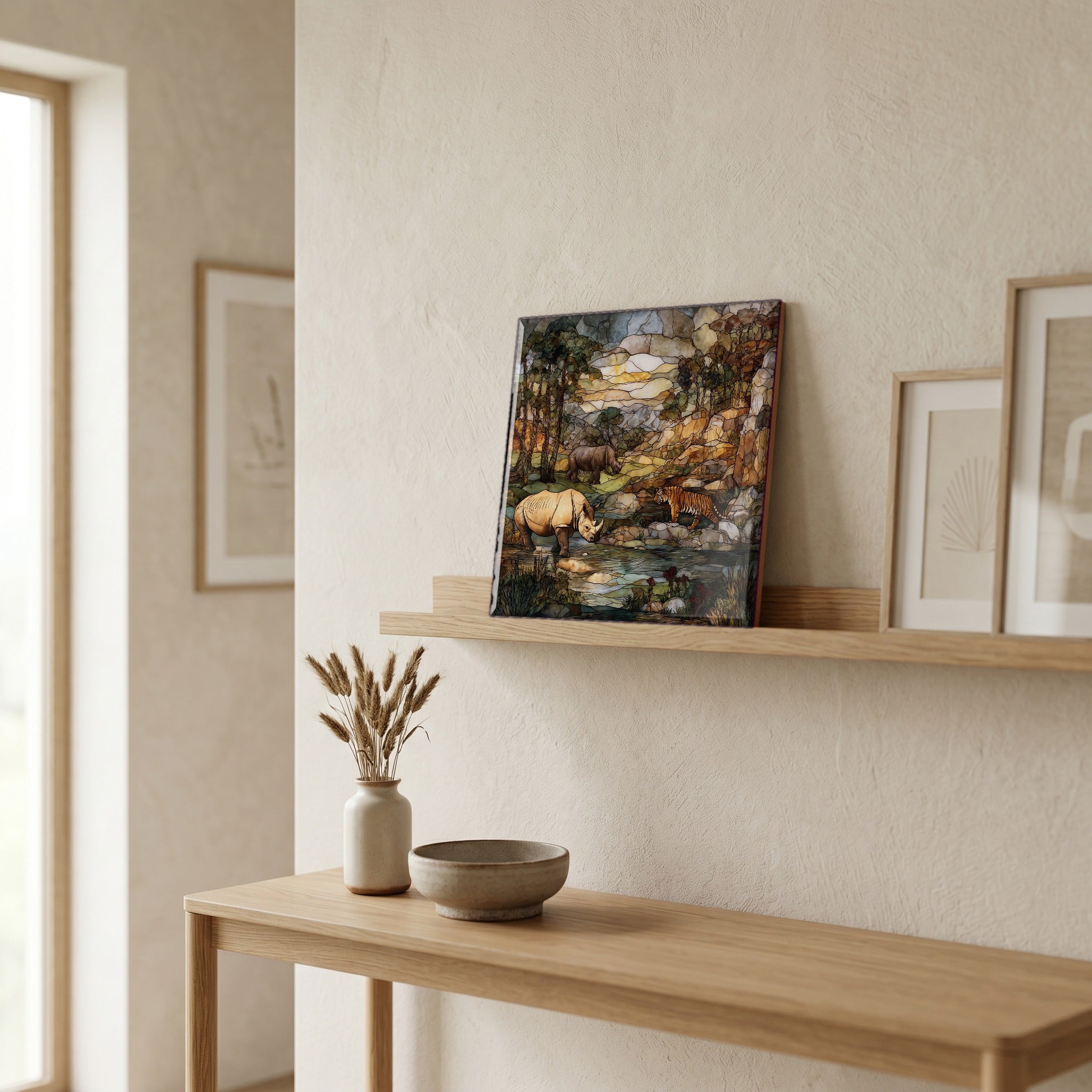 In the entryway, first thing you see.