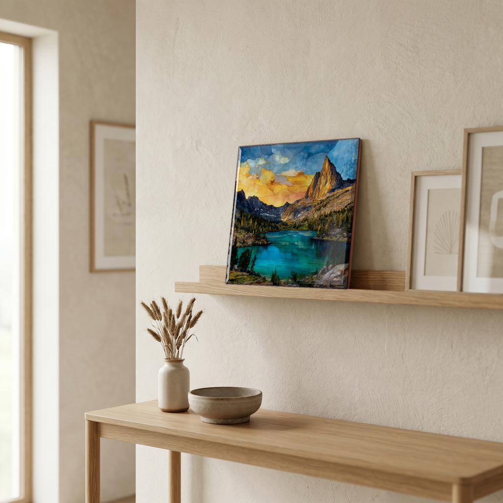 On a picture ledge, where the light comes in.