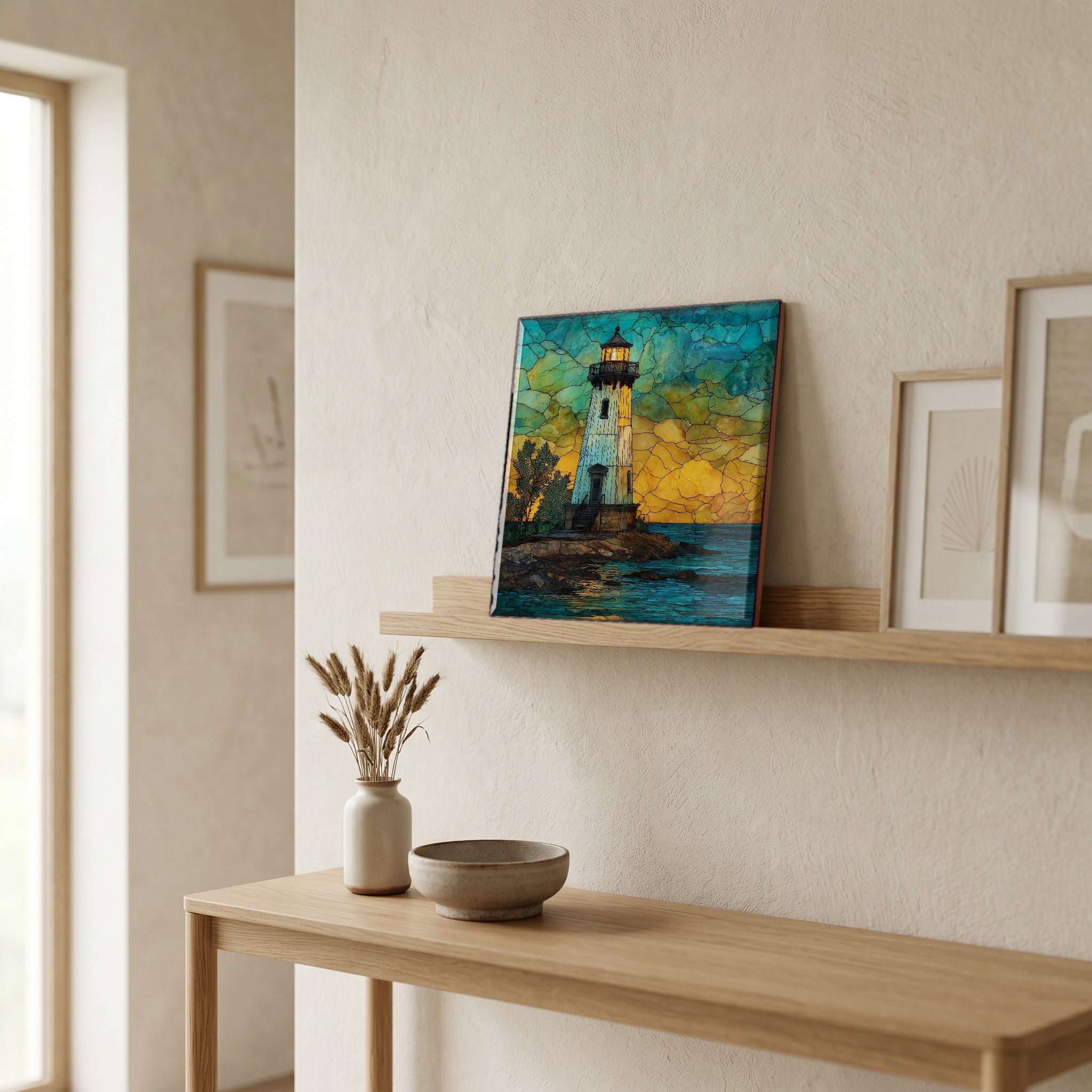 In the entryway, first thing you see.