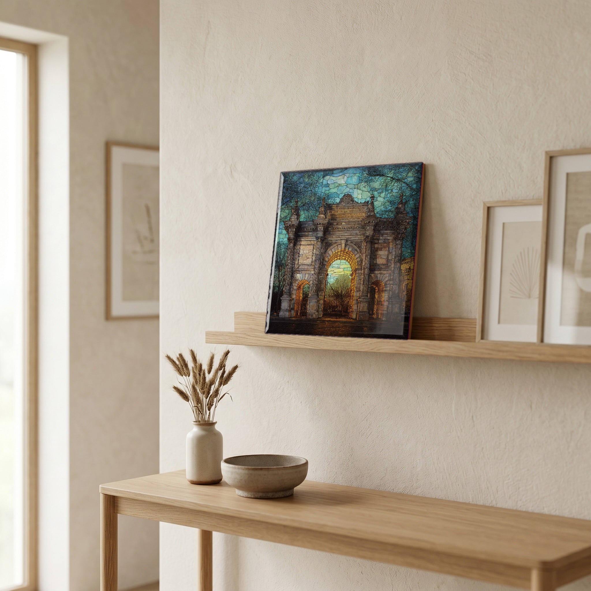 In the entryway, first thing you see.