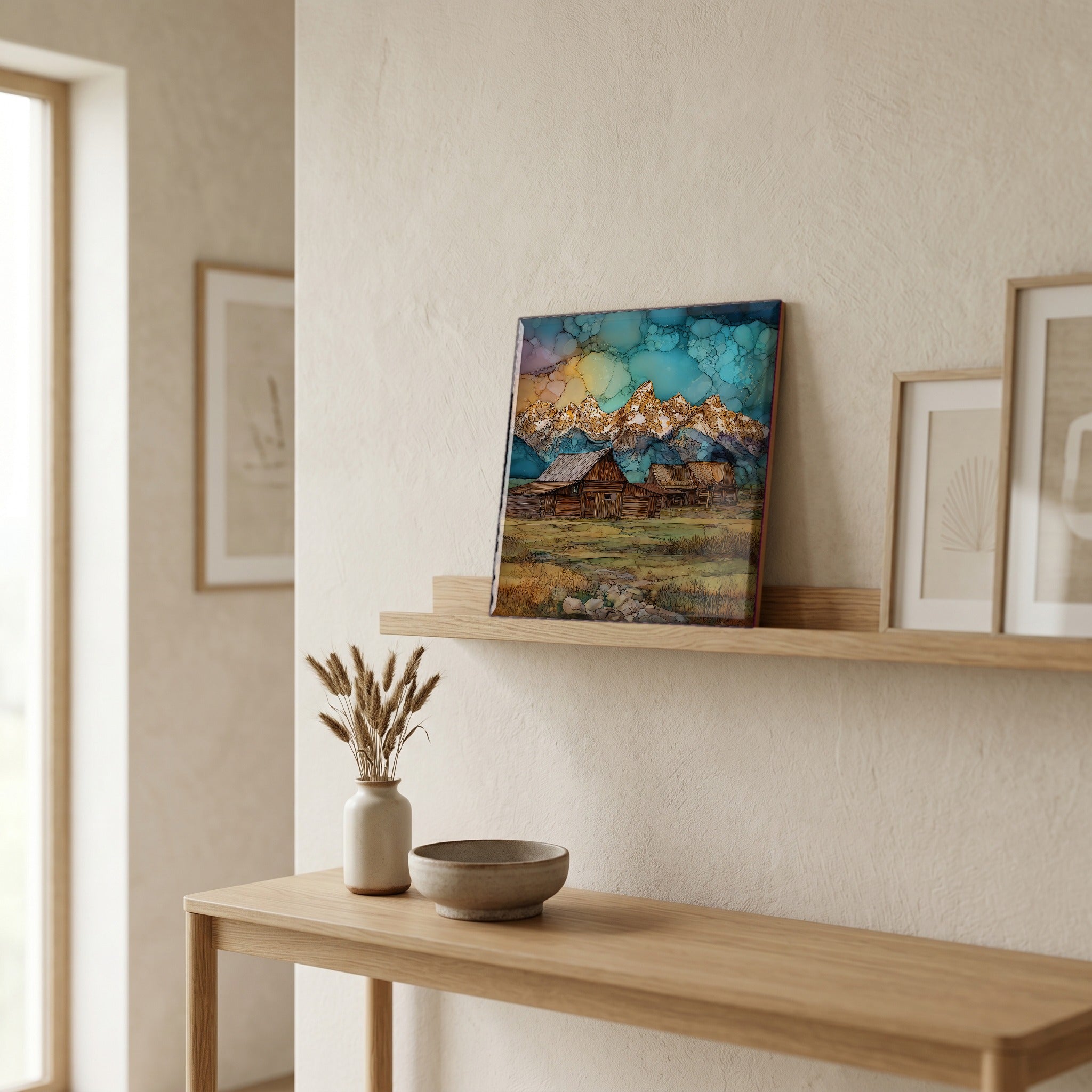 In the entryway, first thing you see.