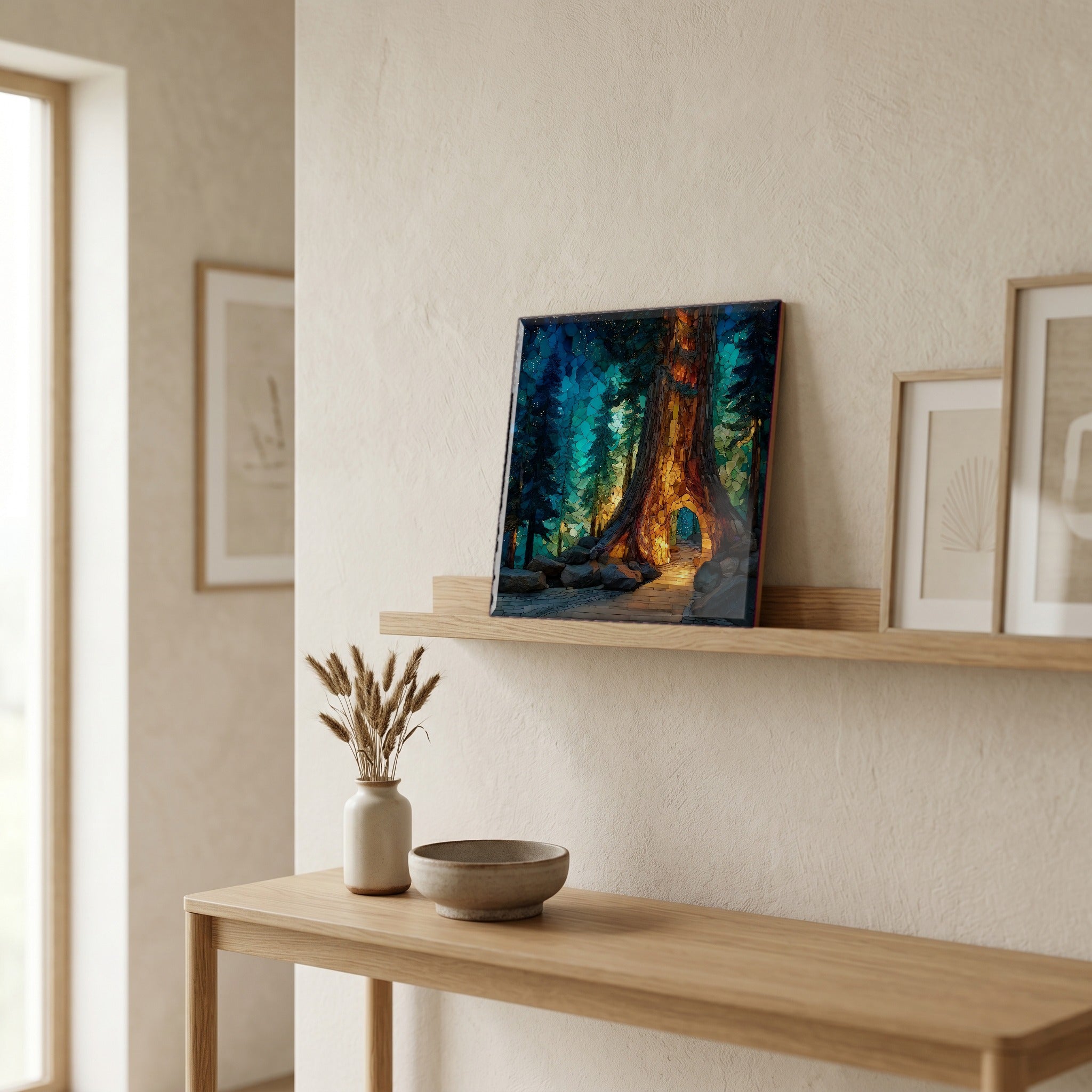In the entryway, first thing you see.