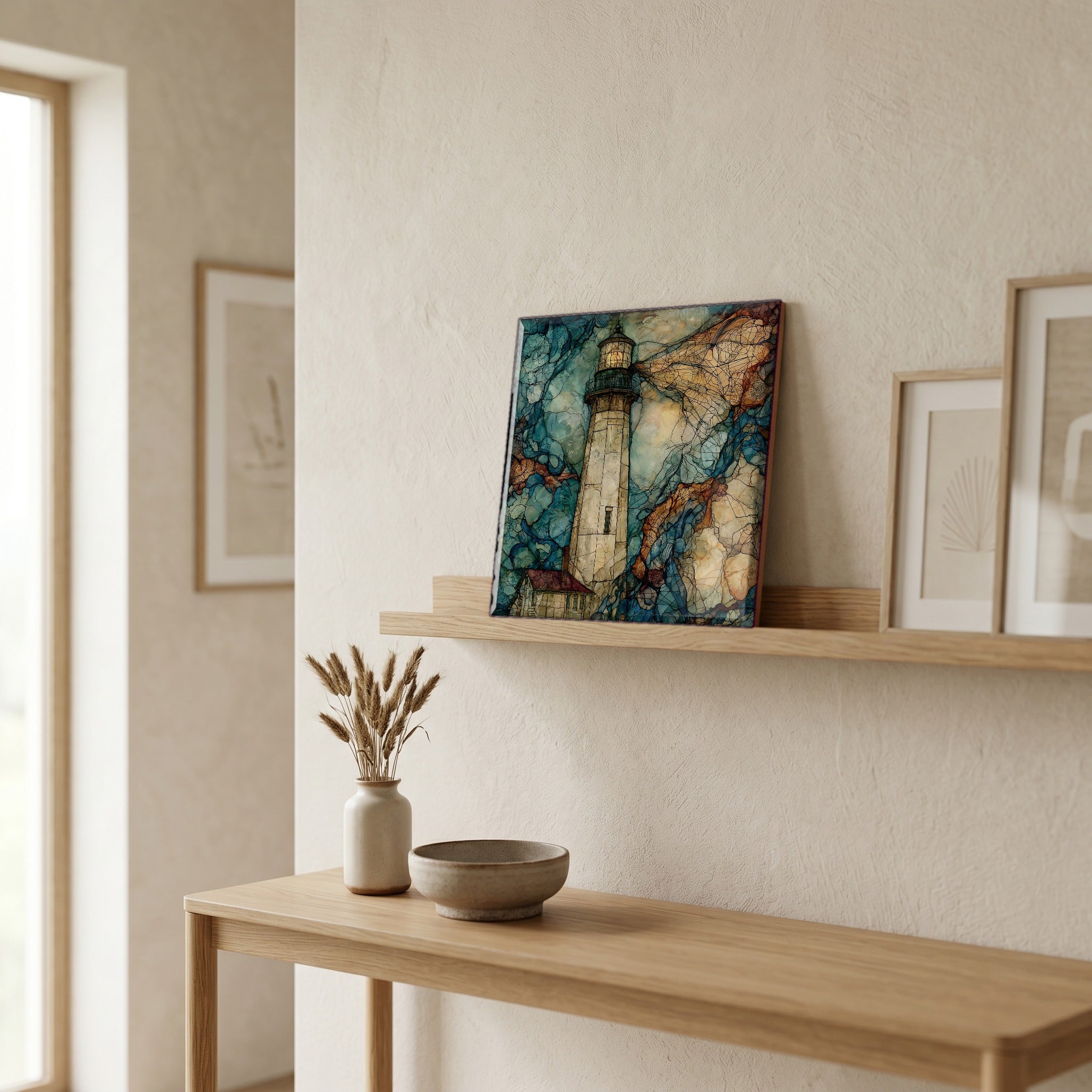 In the entryway, first thing you see.