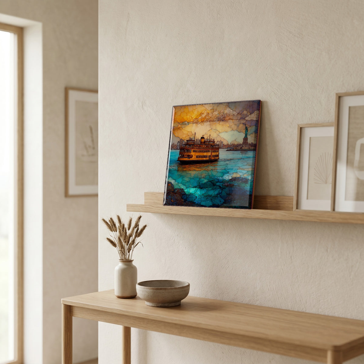 In the entryway, first thing you see.