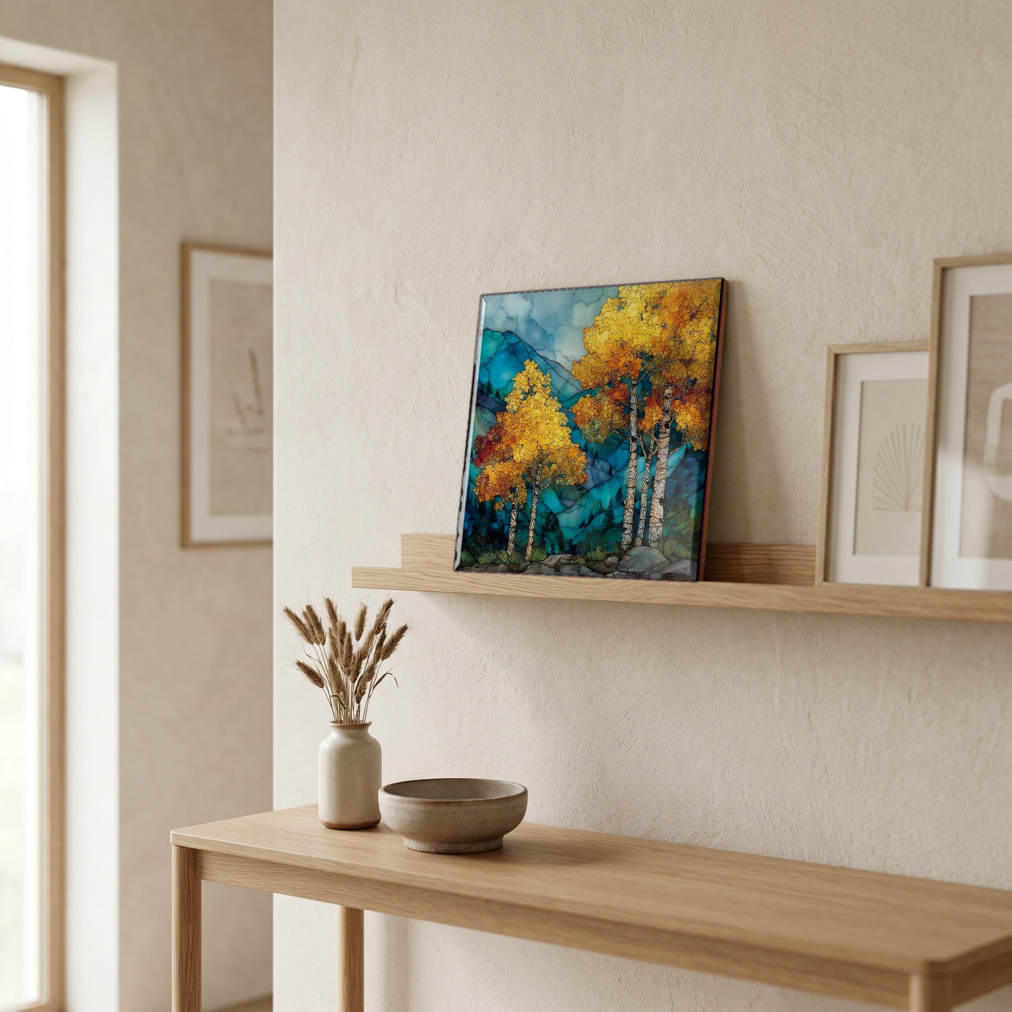 In the entryway, first thing you see.
