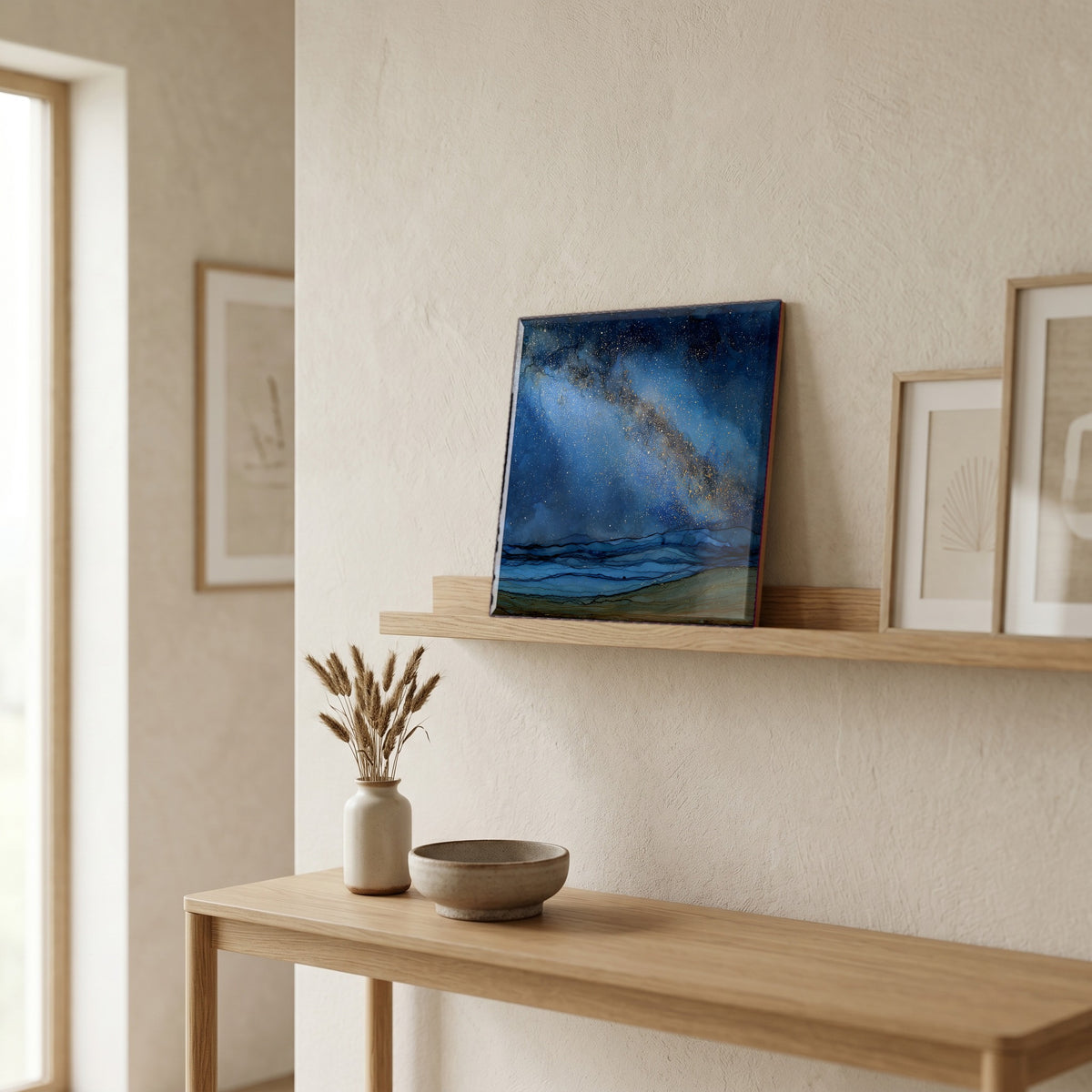In the entryway, first thing you see.