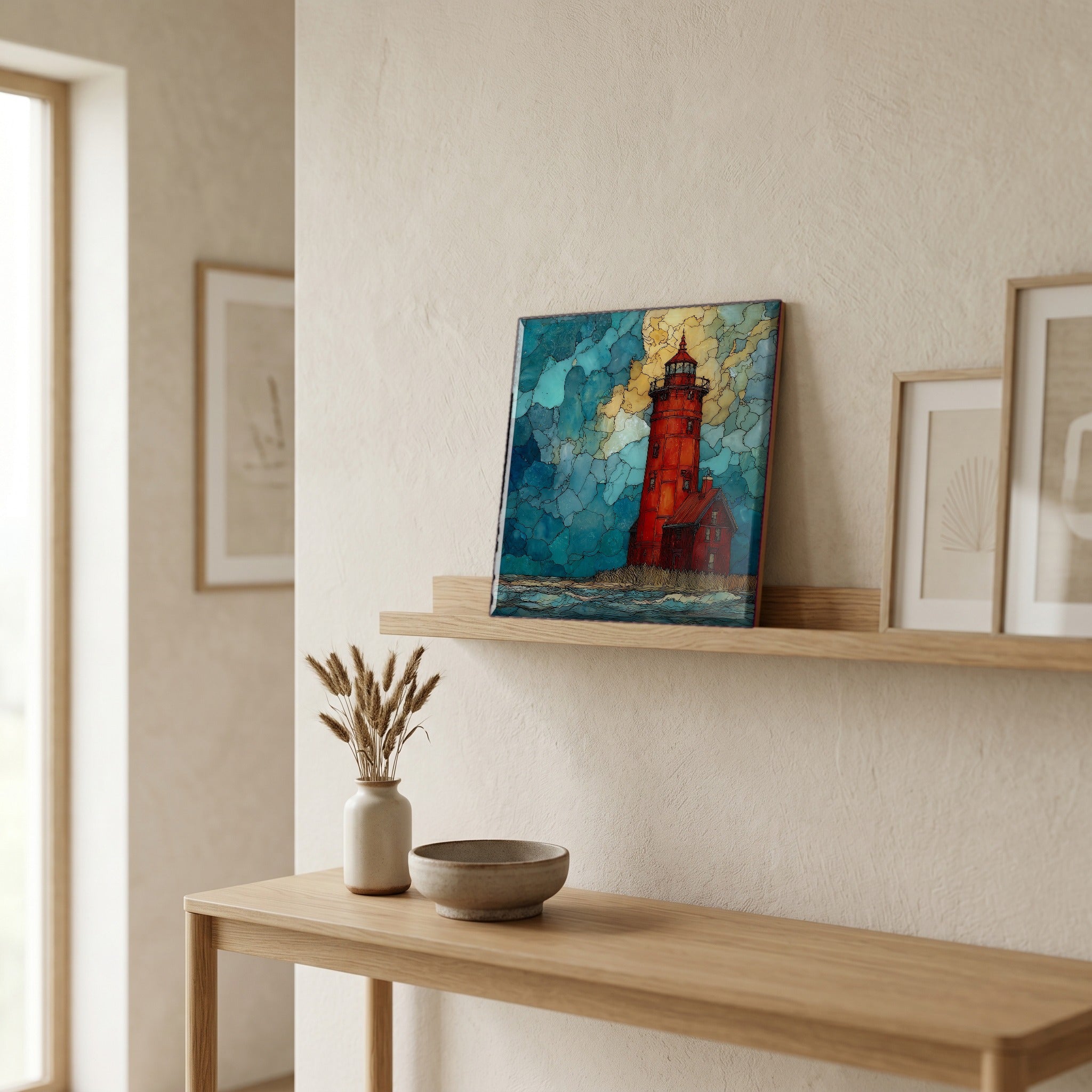 In the entryway, first thing you see.
