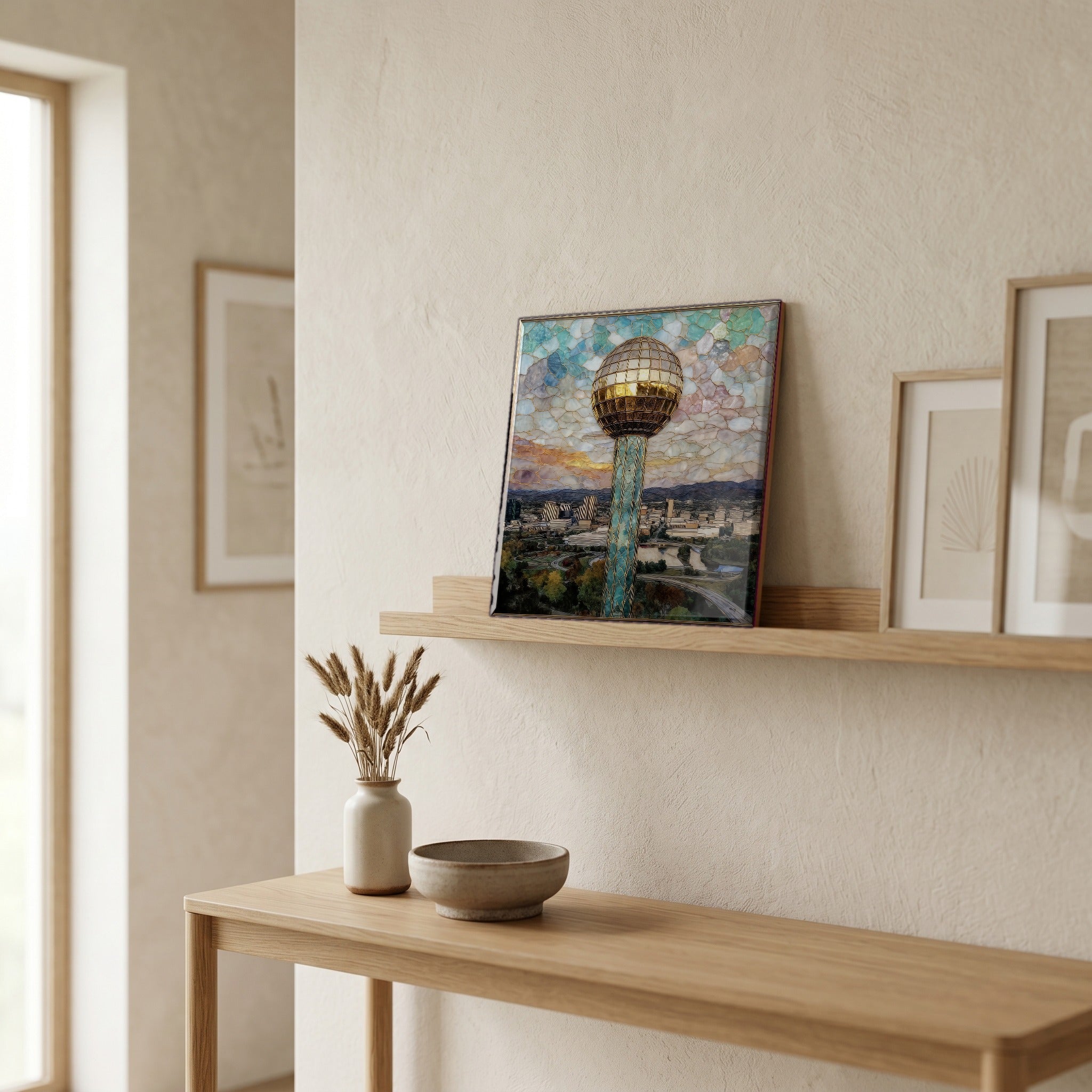 In the entryway, first thing you see.
