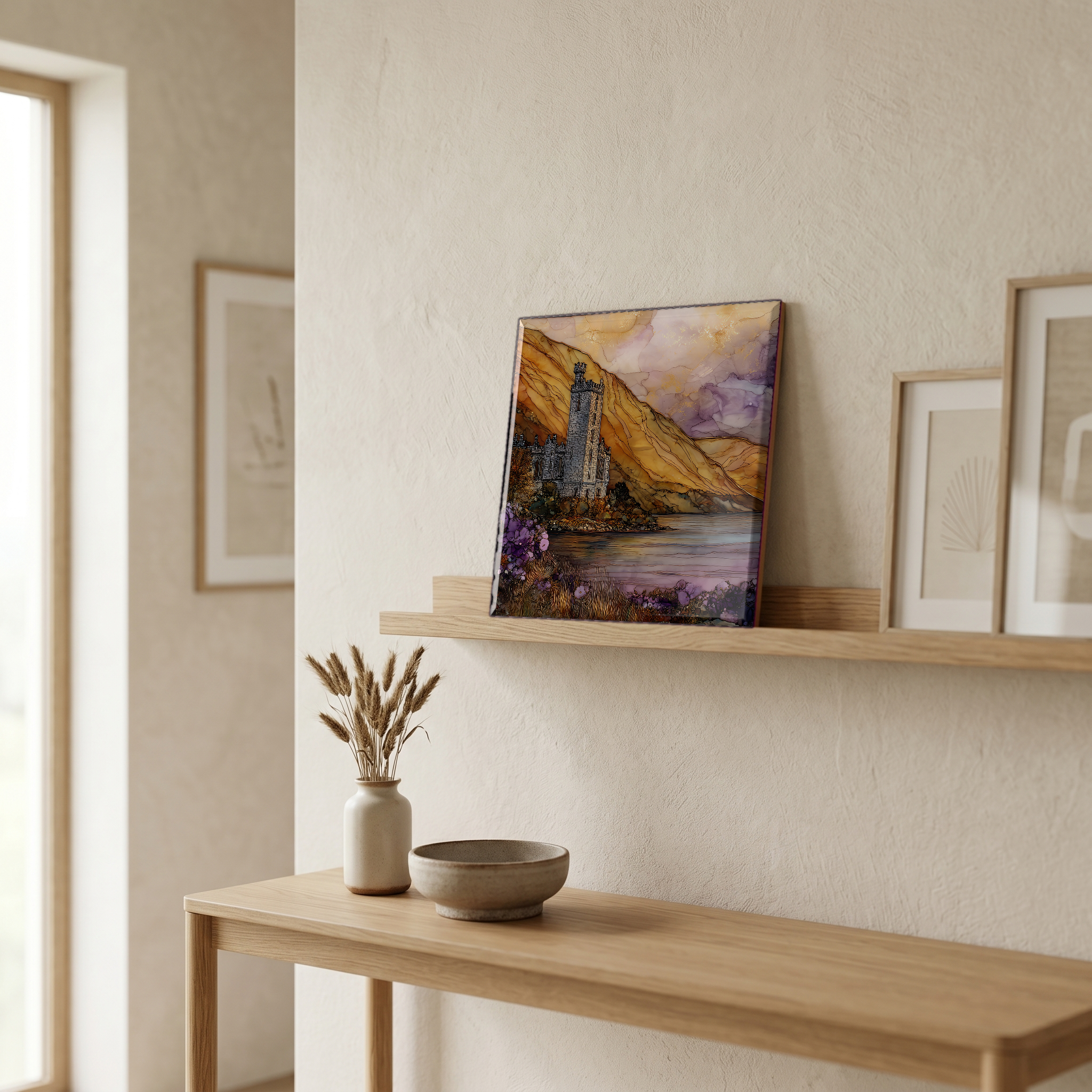 On a picture ledge, where the light comes in.