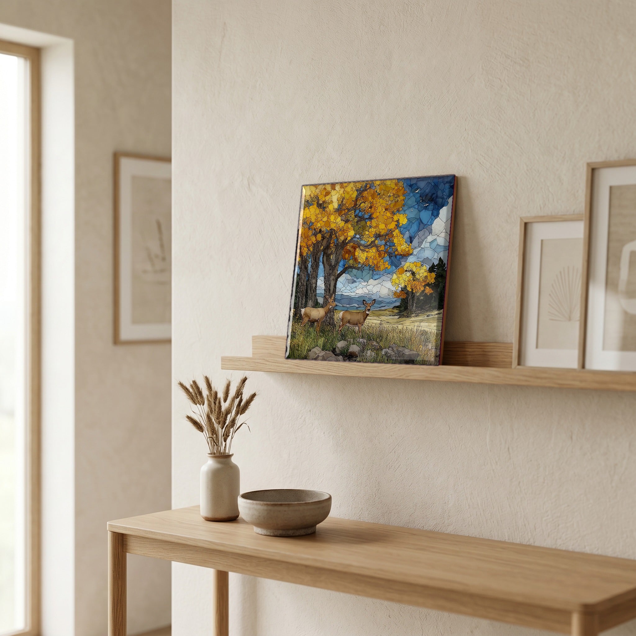 In the entryway, first thing you see.