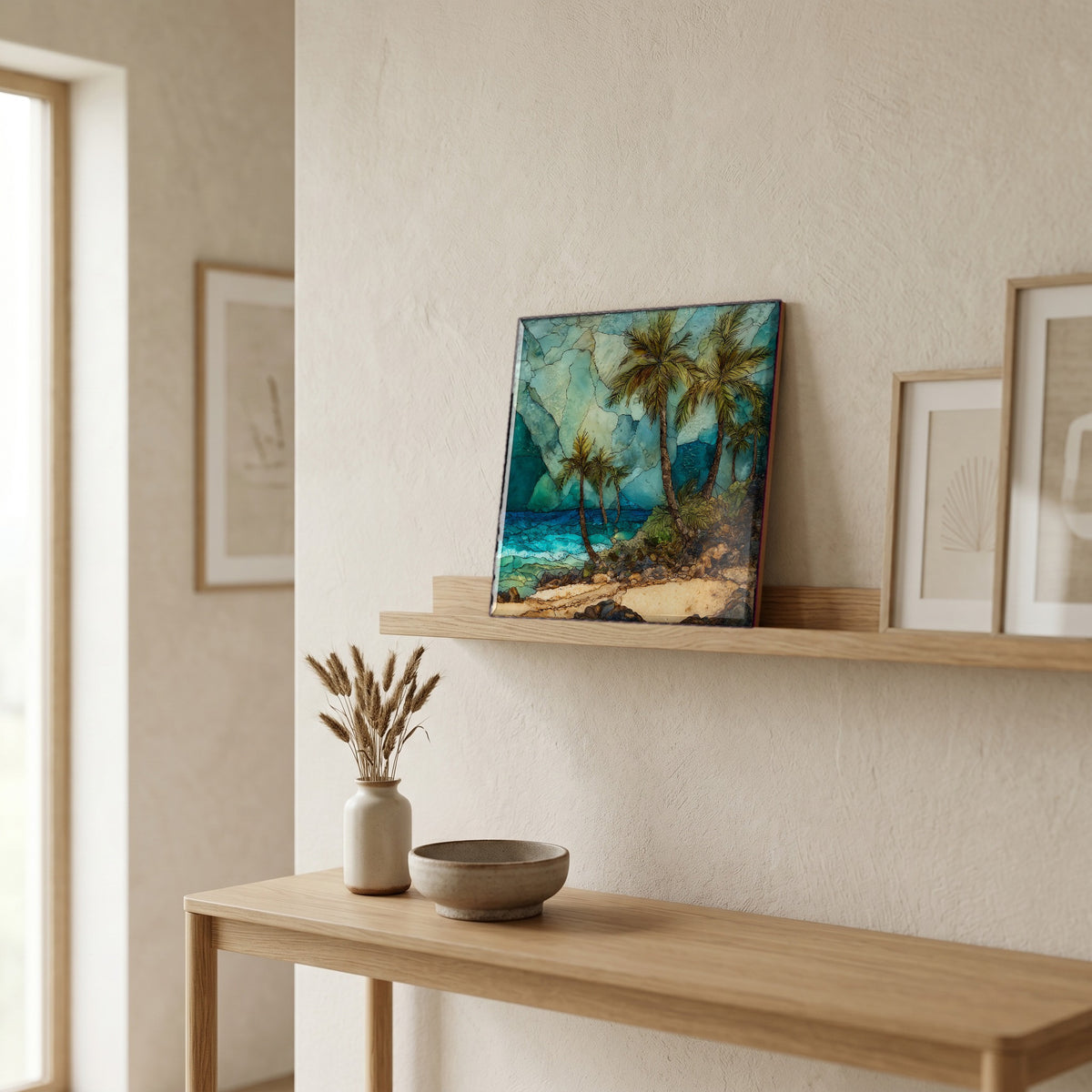 In the entryway, first thing you see.