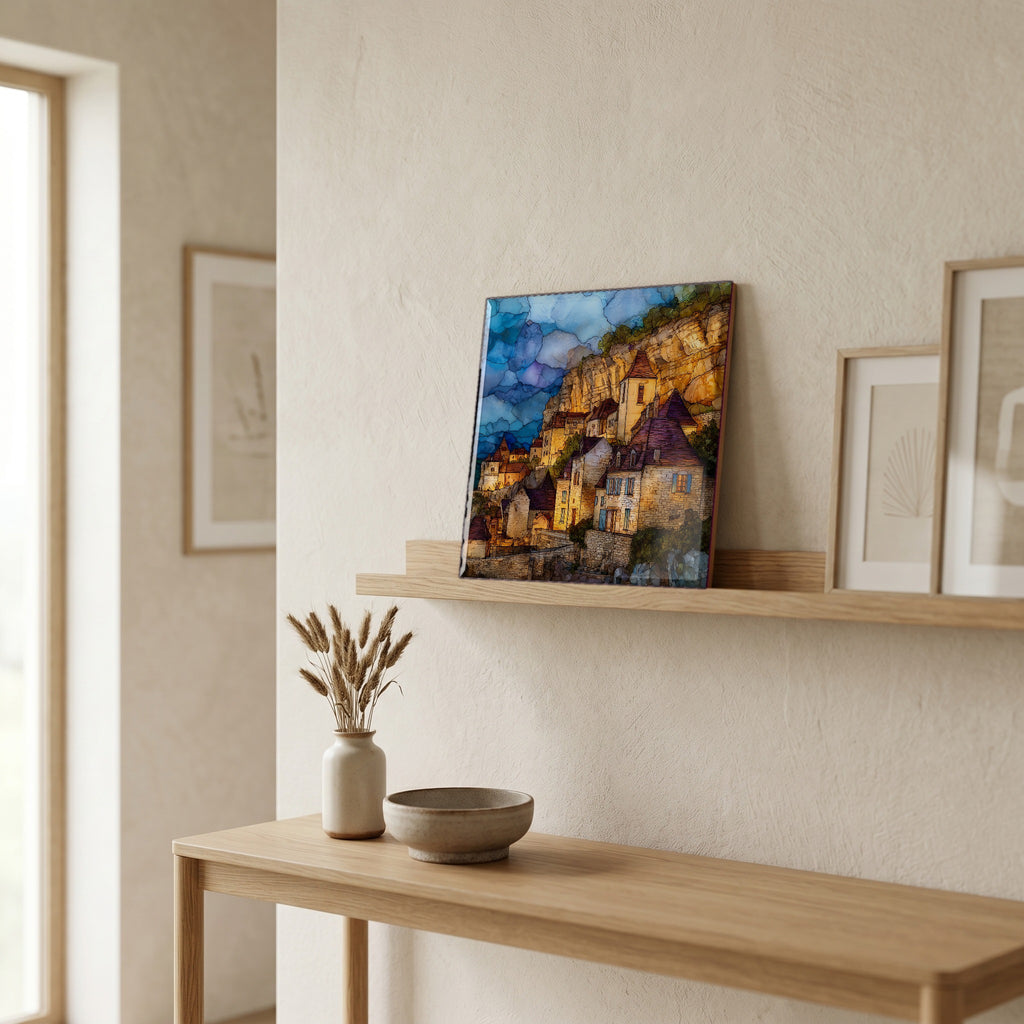 On a picture ledge, where the light comes in.