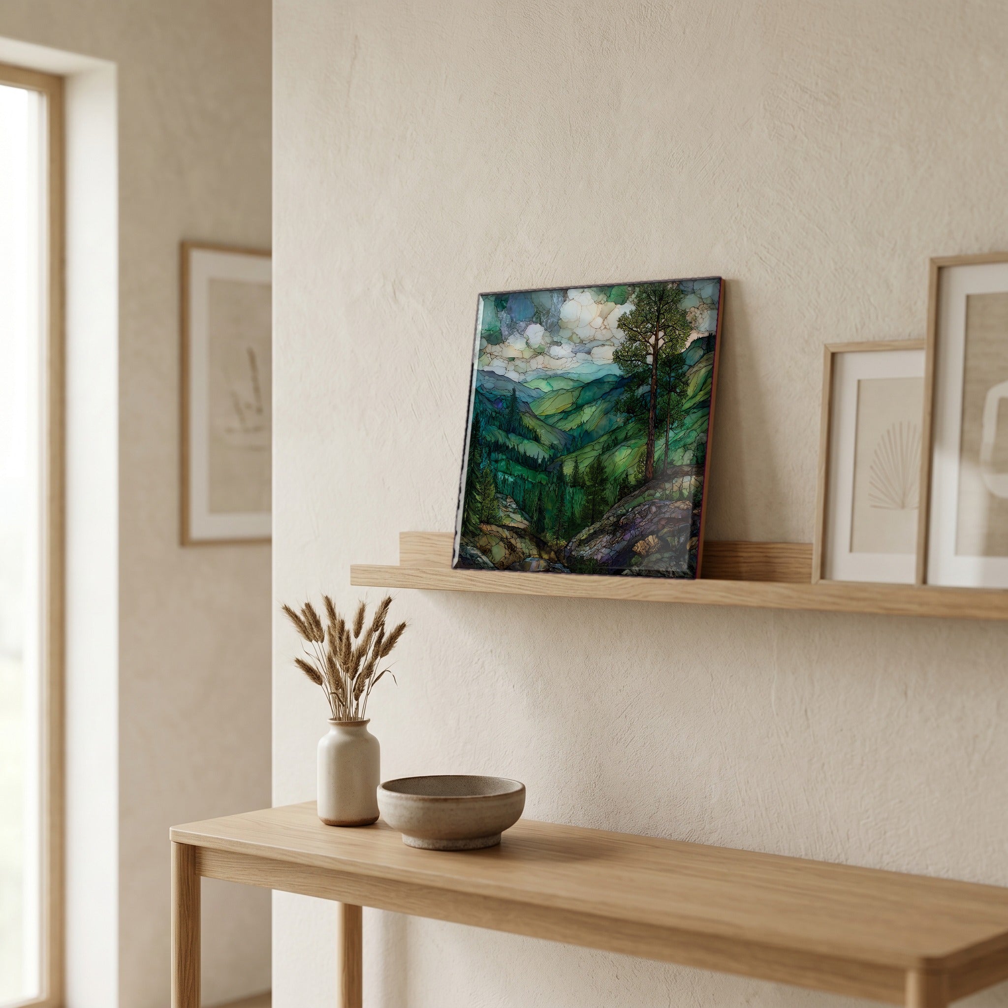 In the entryway, first thing you see.