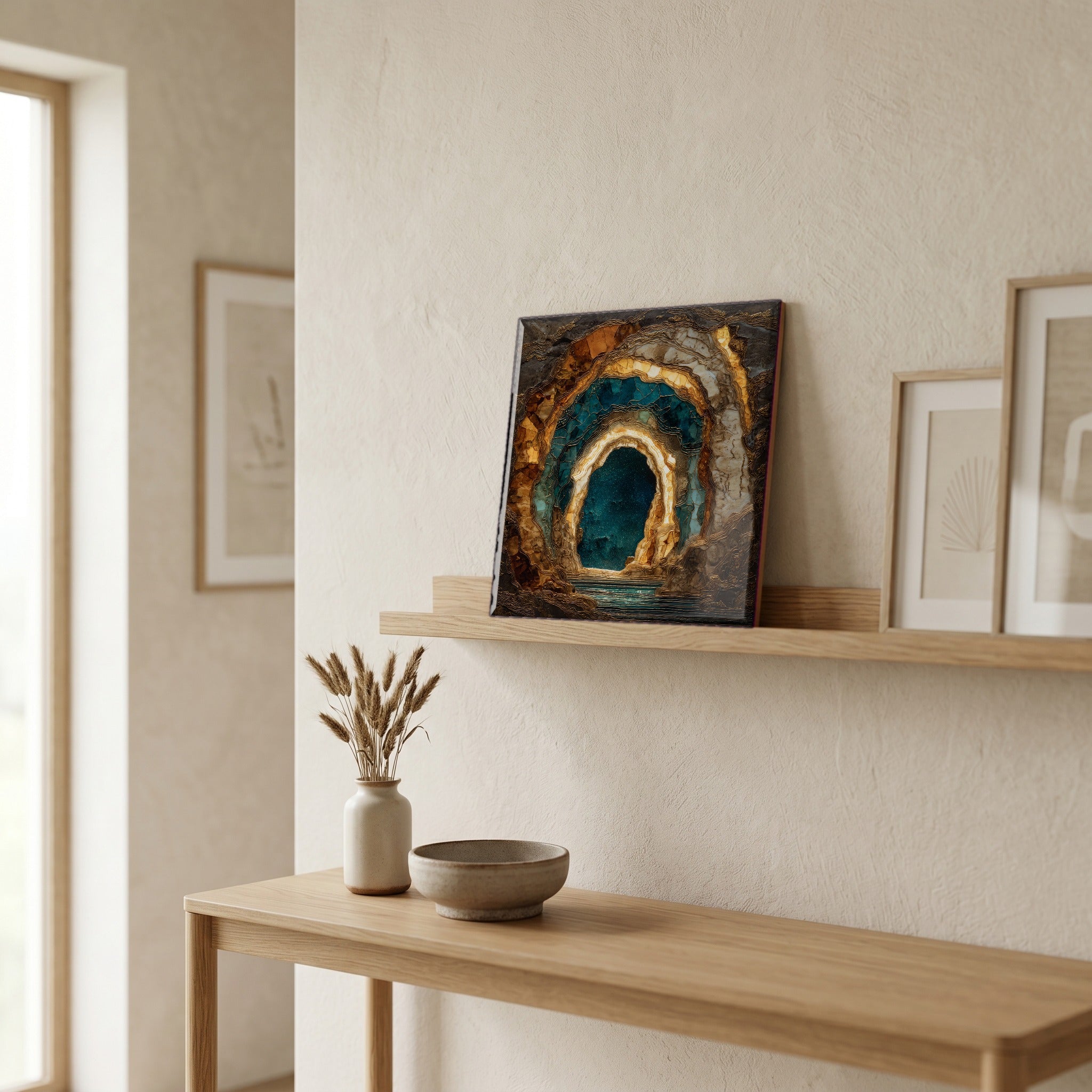 In the entryway, first thing you see.