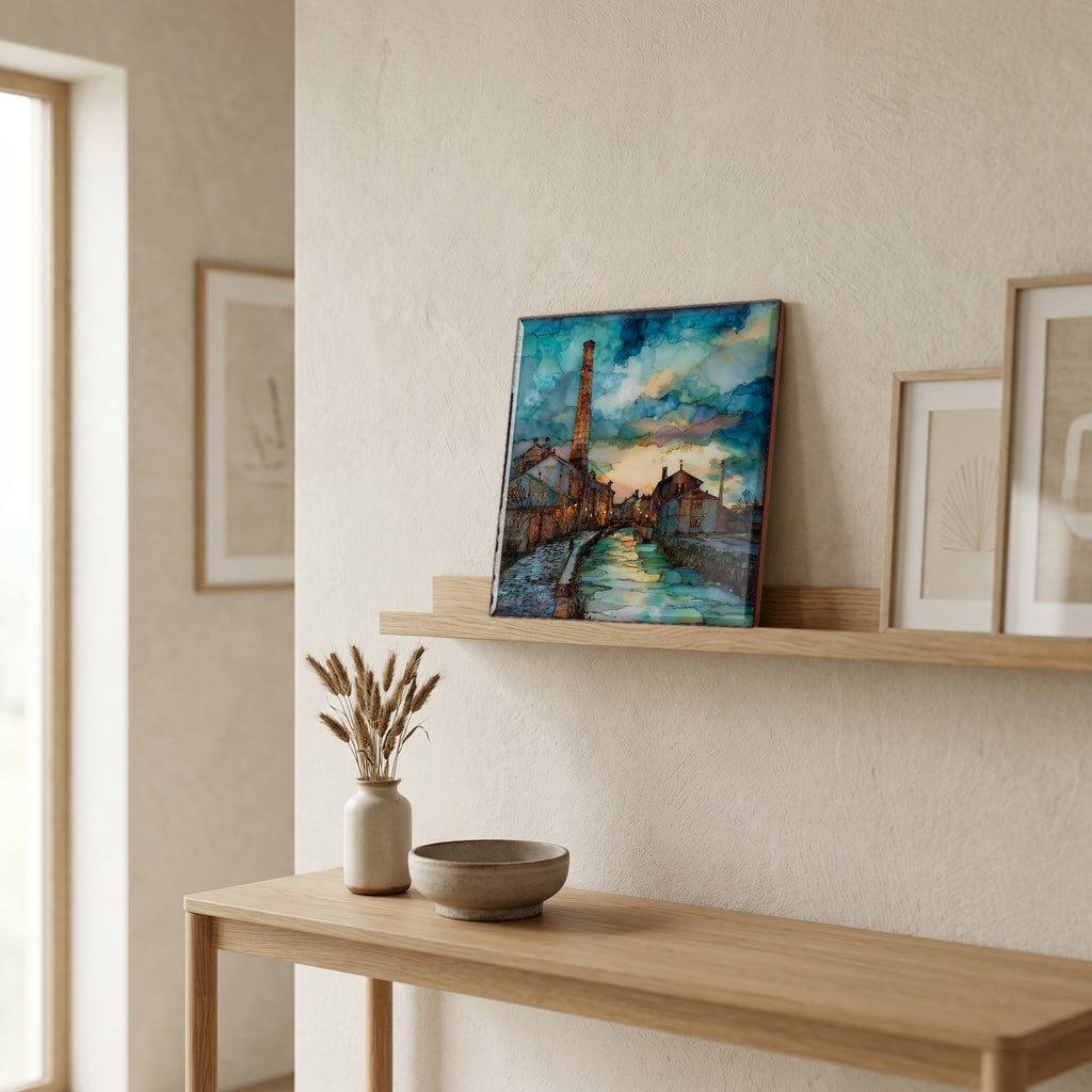 On a picture ledge, where the light comes in.