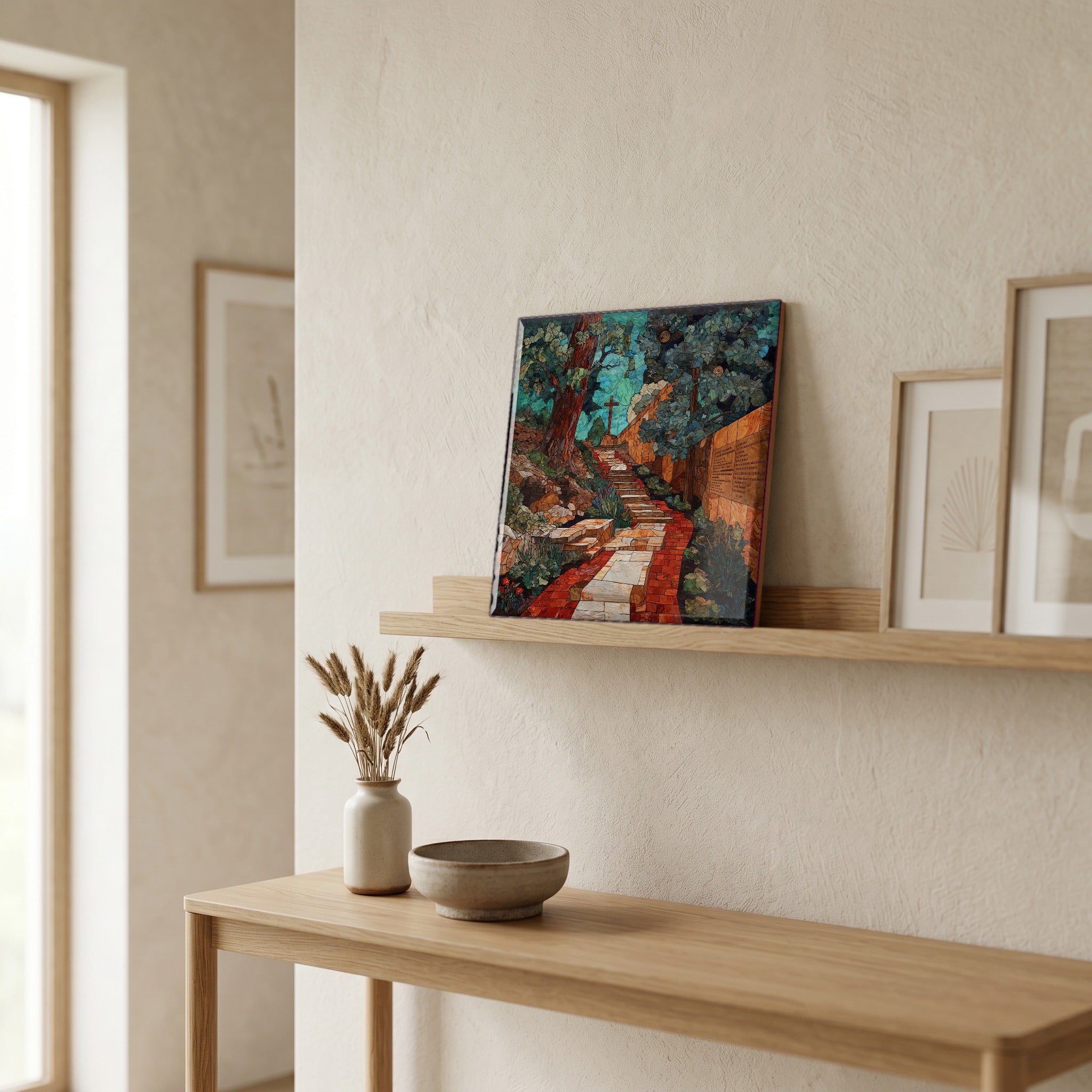In the entryway, first thing you see.
