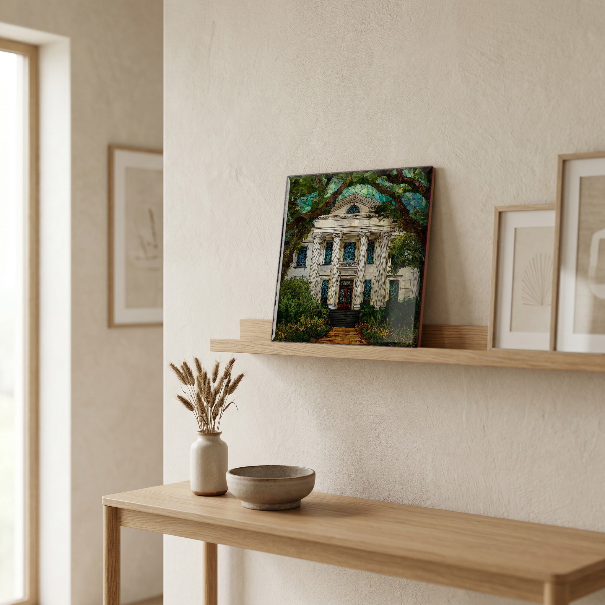 In the entryway, first thing you see.