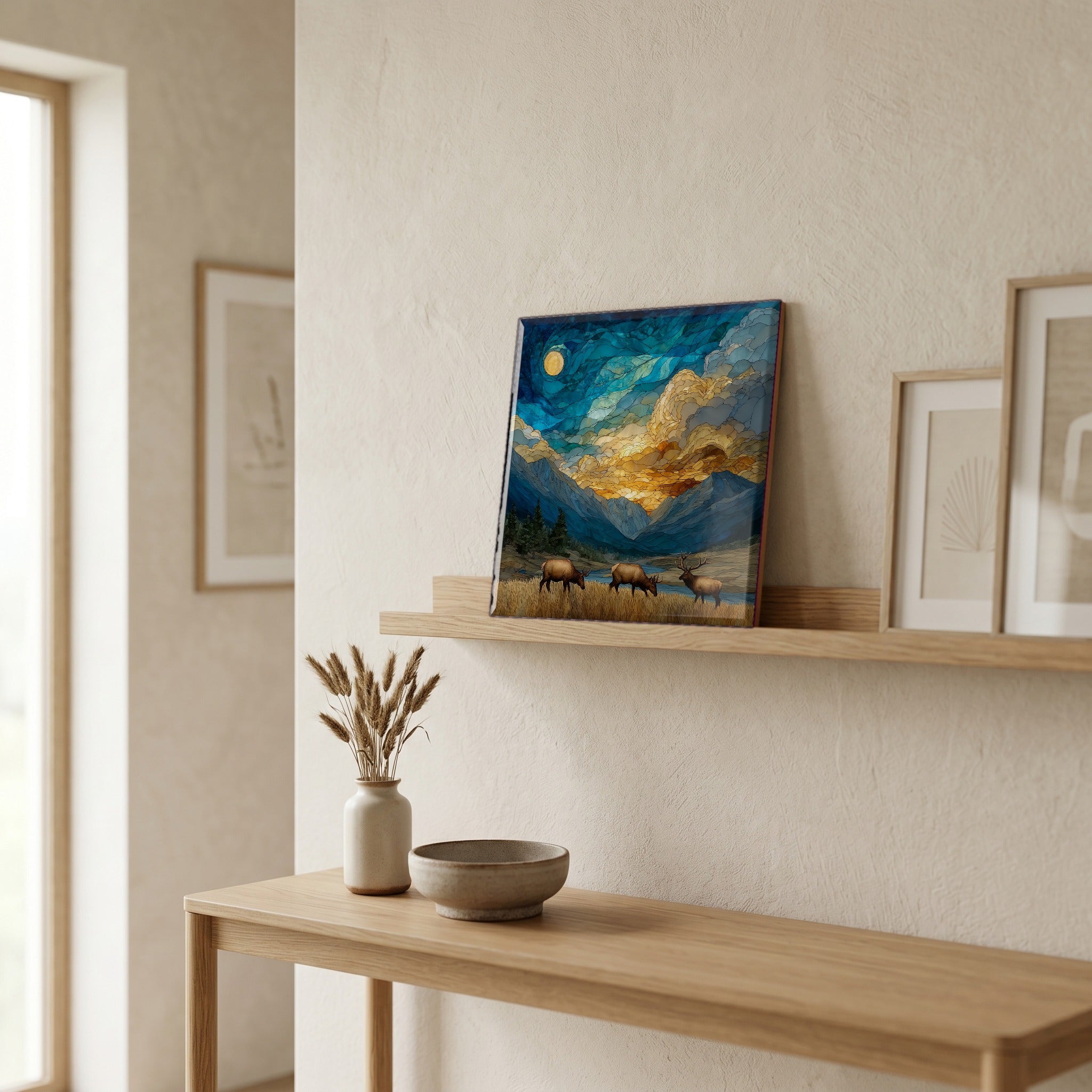 In the entryway, first thing you see.