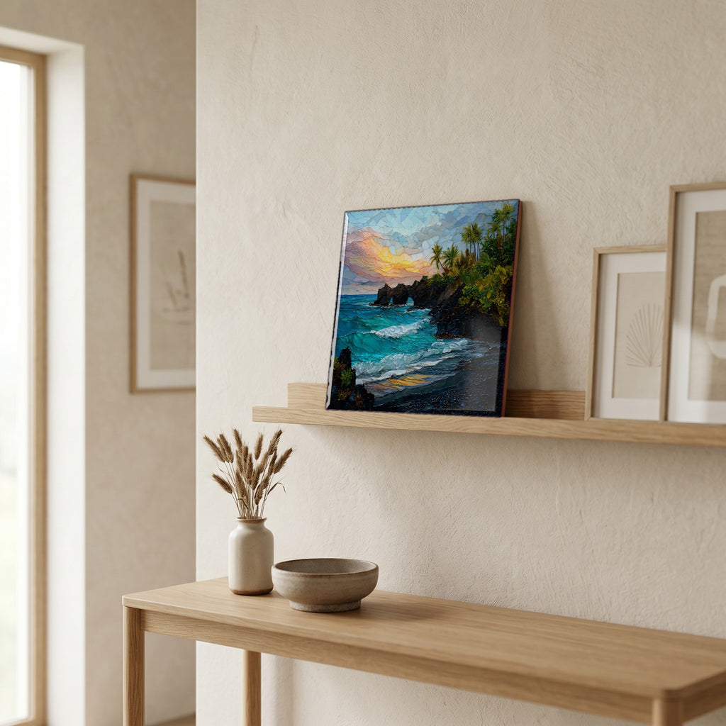 On a picture ledge, where the light comes in.