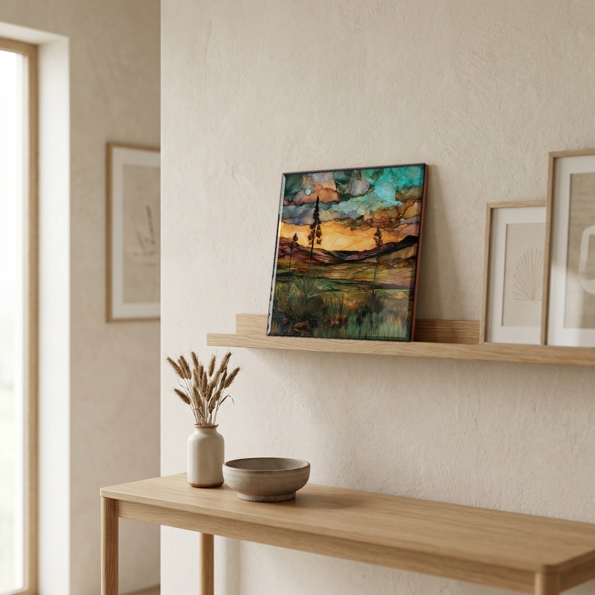In the entryway, first thing you see.