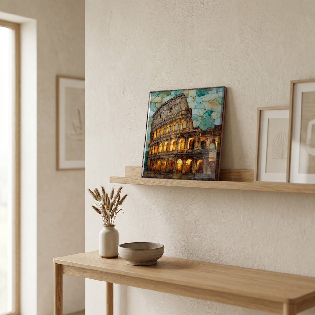 On a picture ledge, where the light comes in.