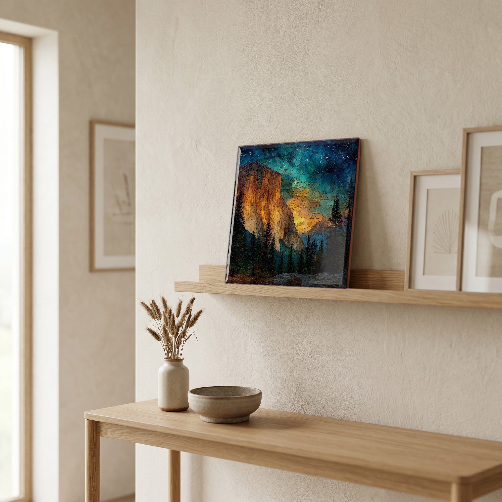 In the entryway, first thing you see.
