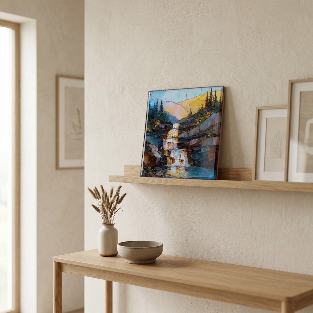 On a picture ledge, where the light comes in.