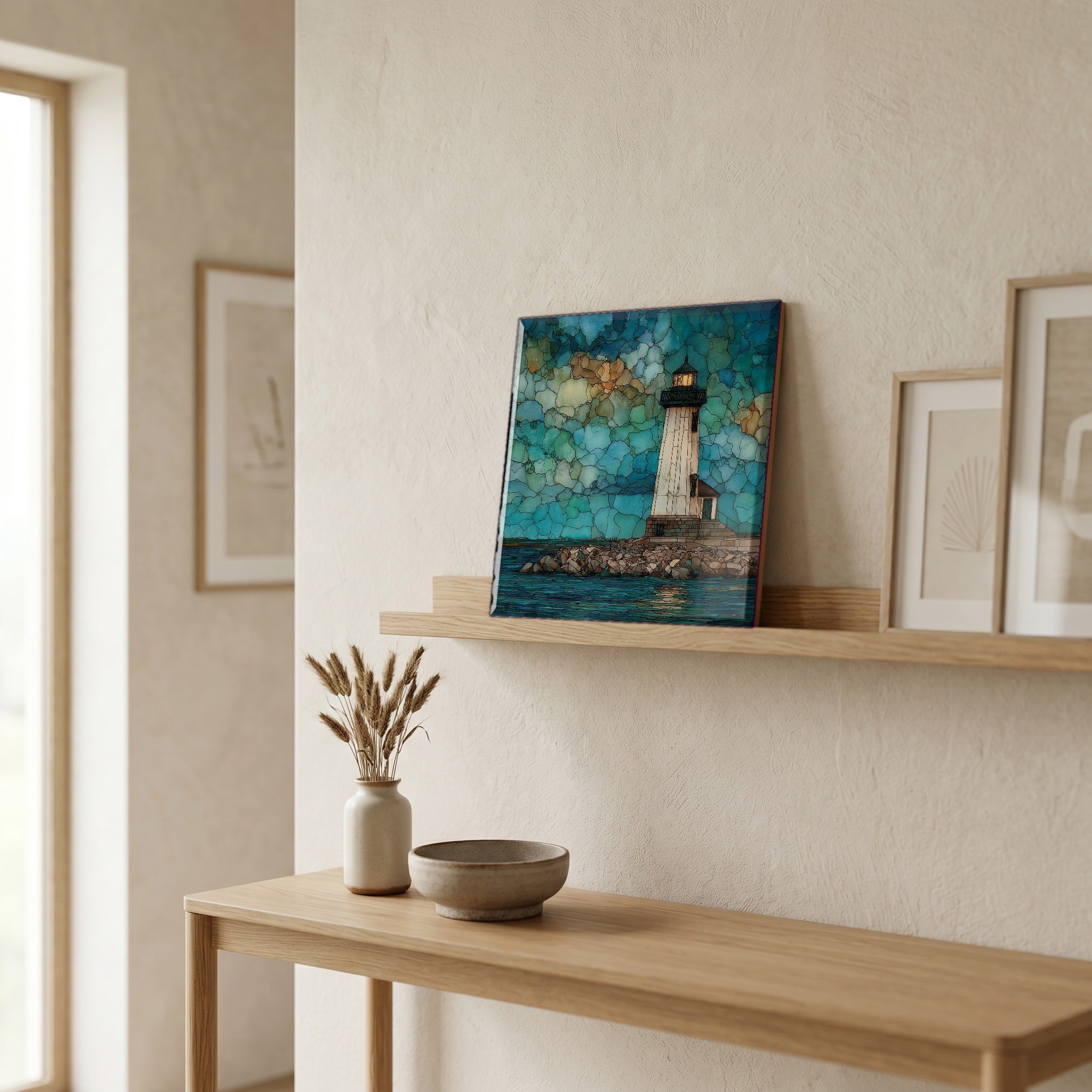 In the entryway, first thing you see.
