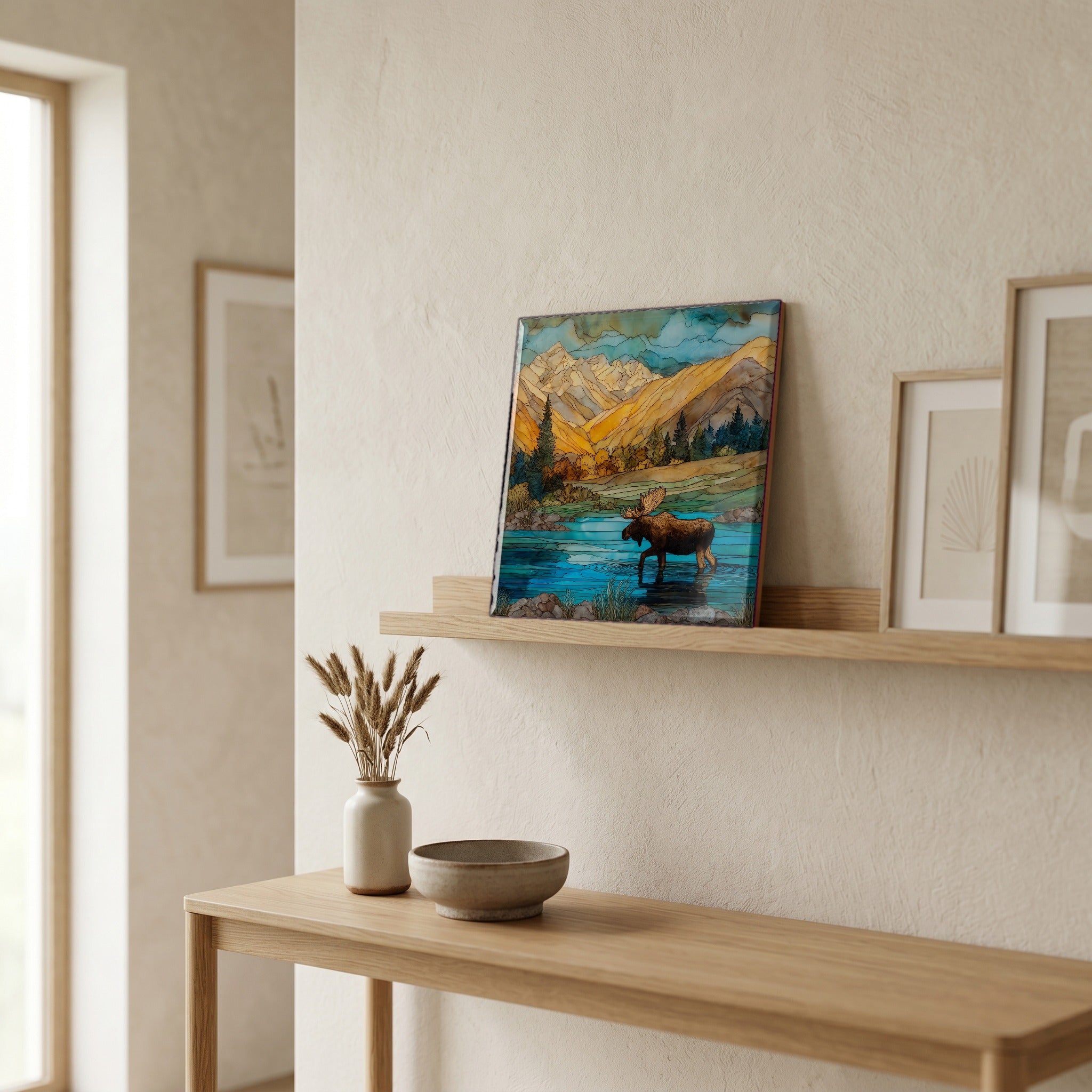 In the entryway, first thing you see.