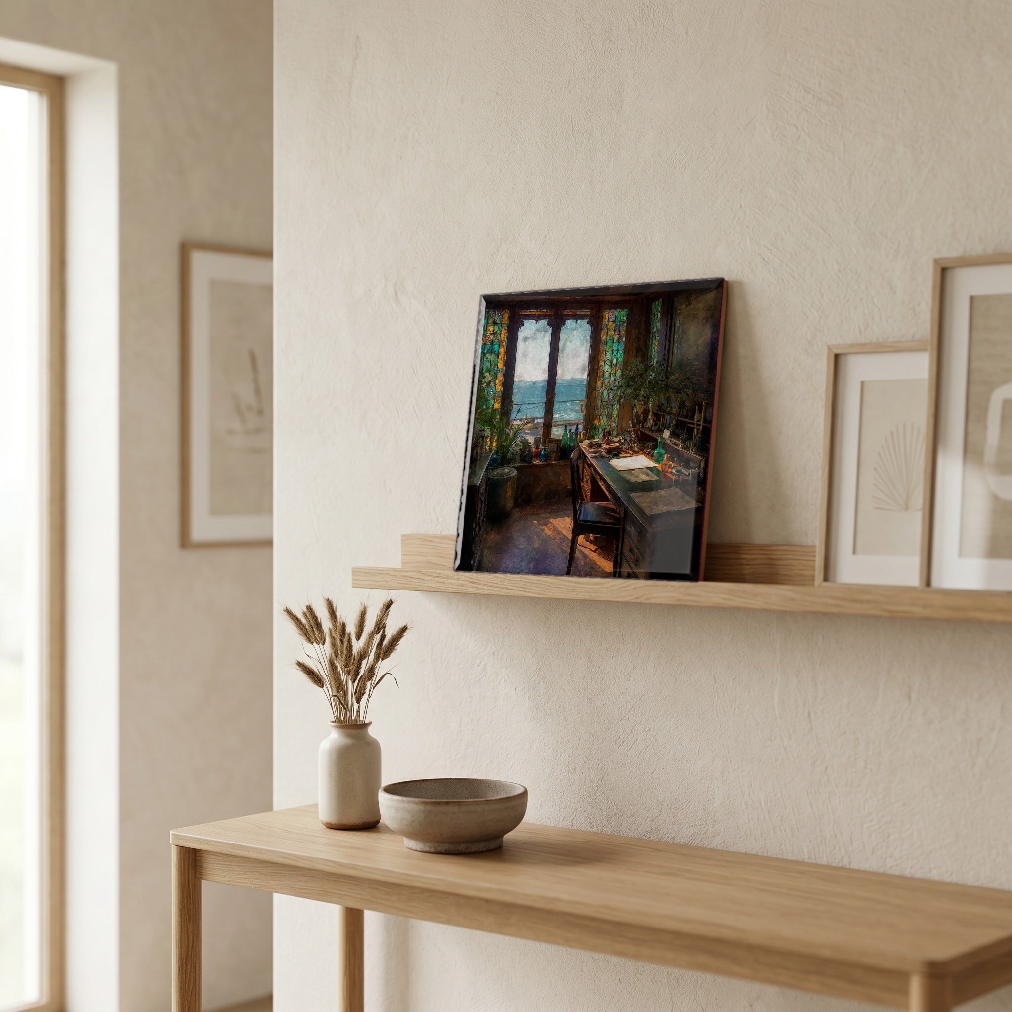 In the entryway, first thing you see.