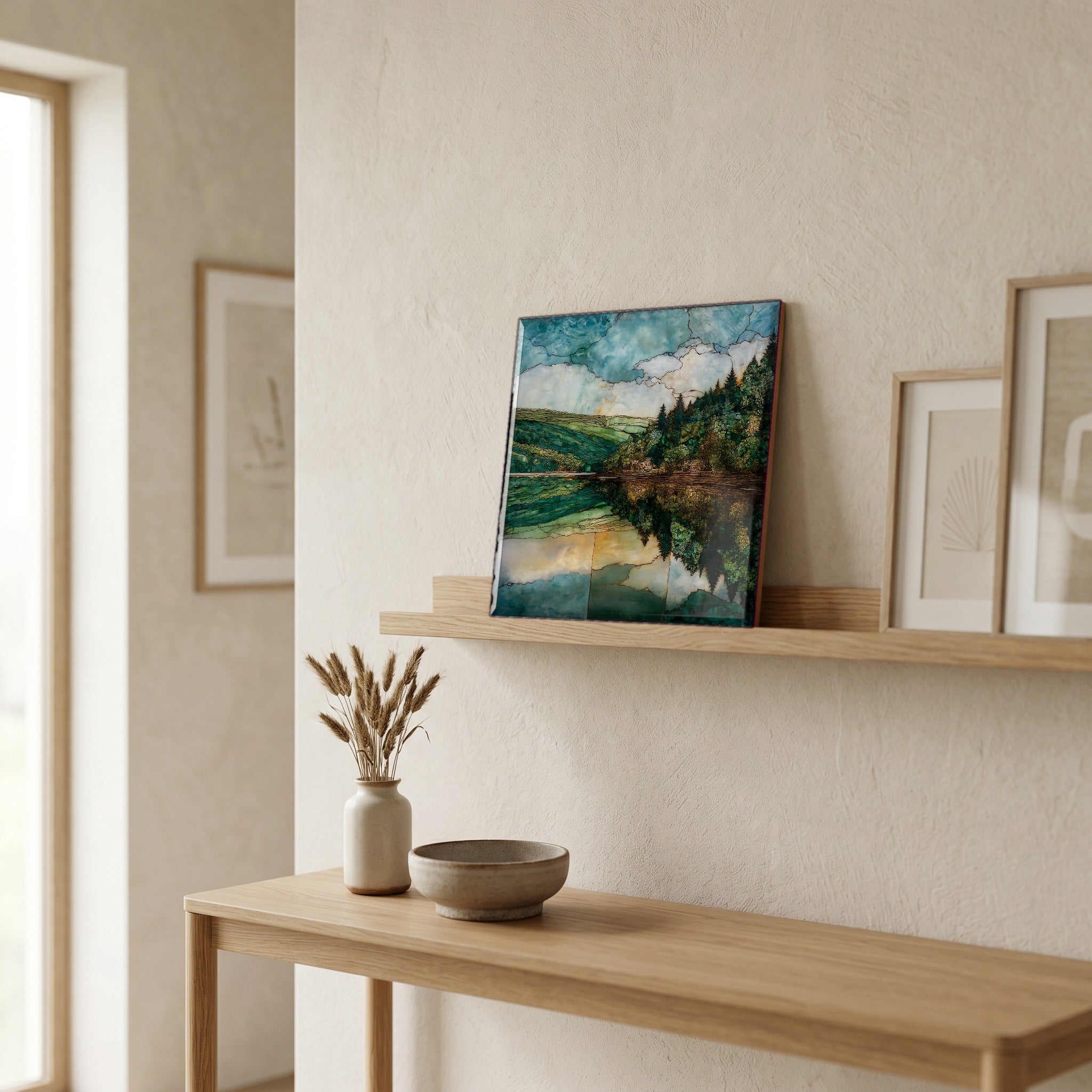 In the entryway, first thing you see.
