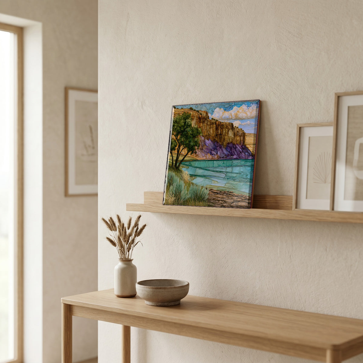 In the entryway, first thing you see.