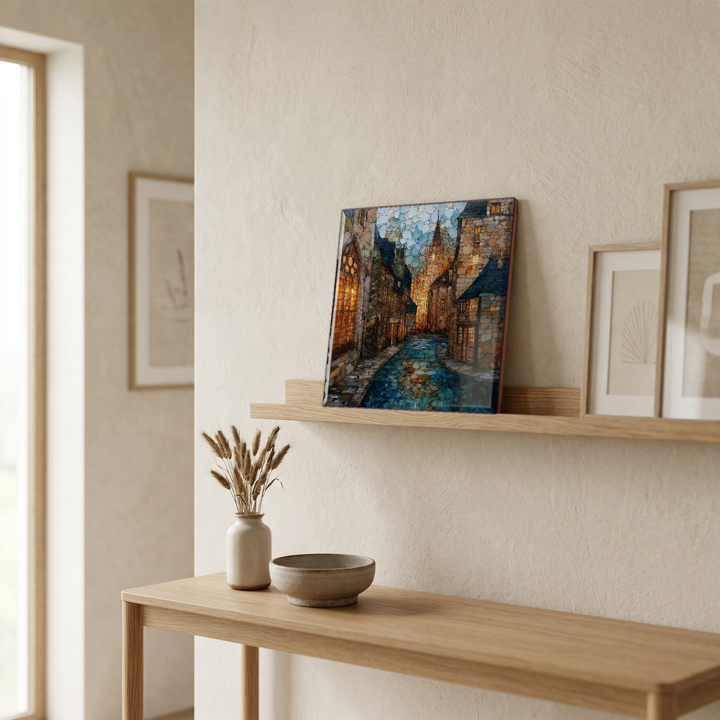 On a picture ledge, where the light comes in.