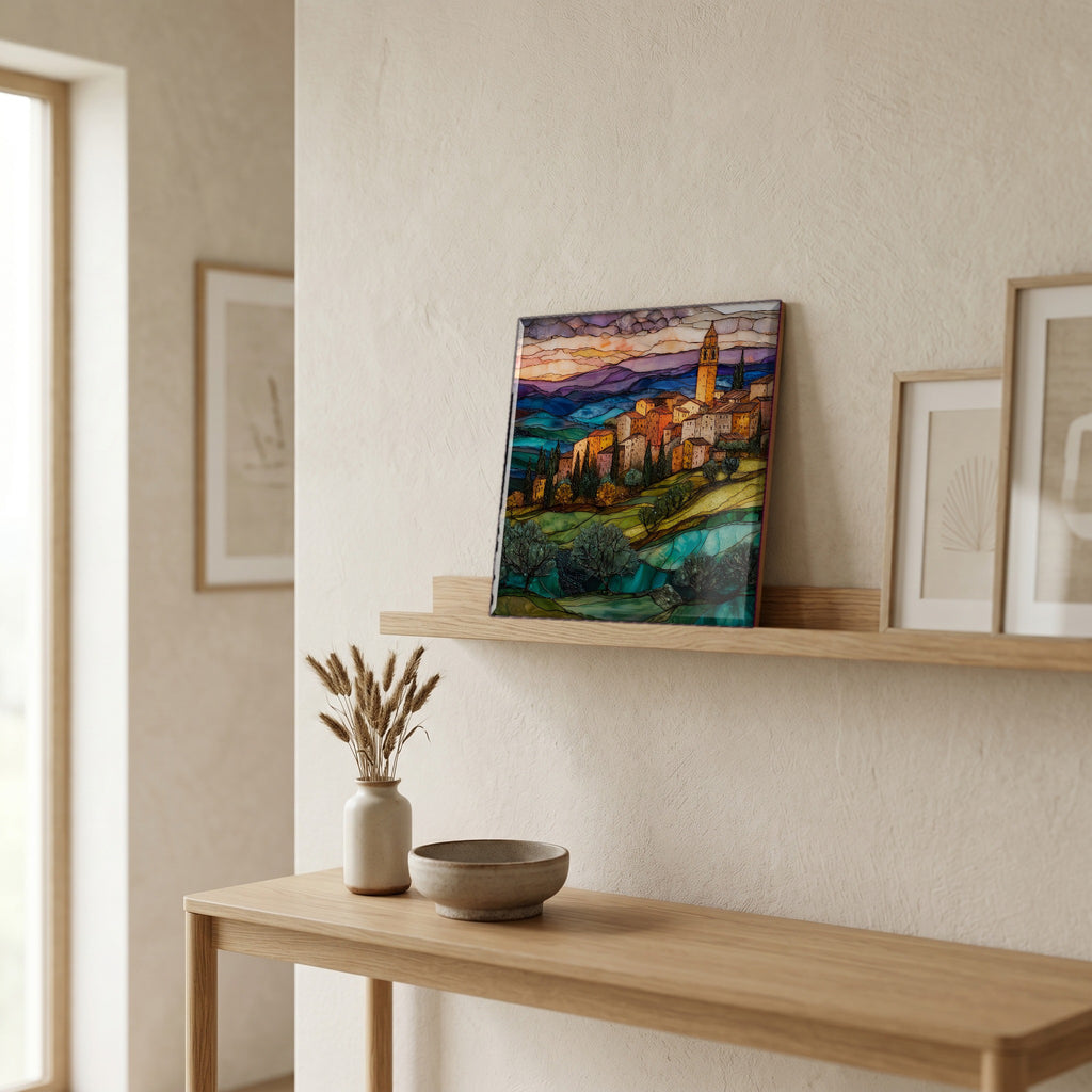 On a picture ledge, where the light comes in.
