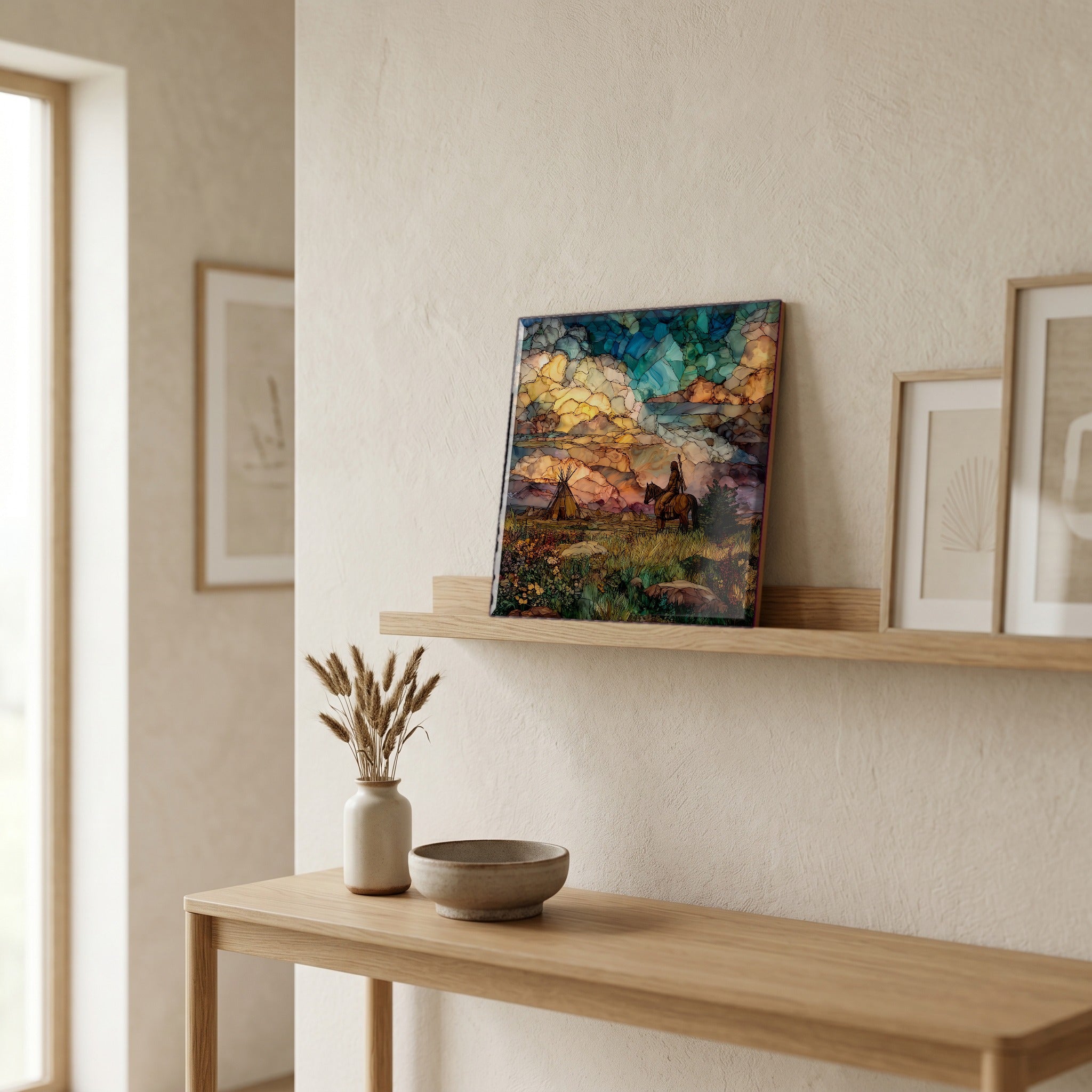 In the entryway, first thing you see.