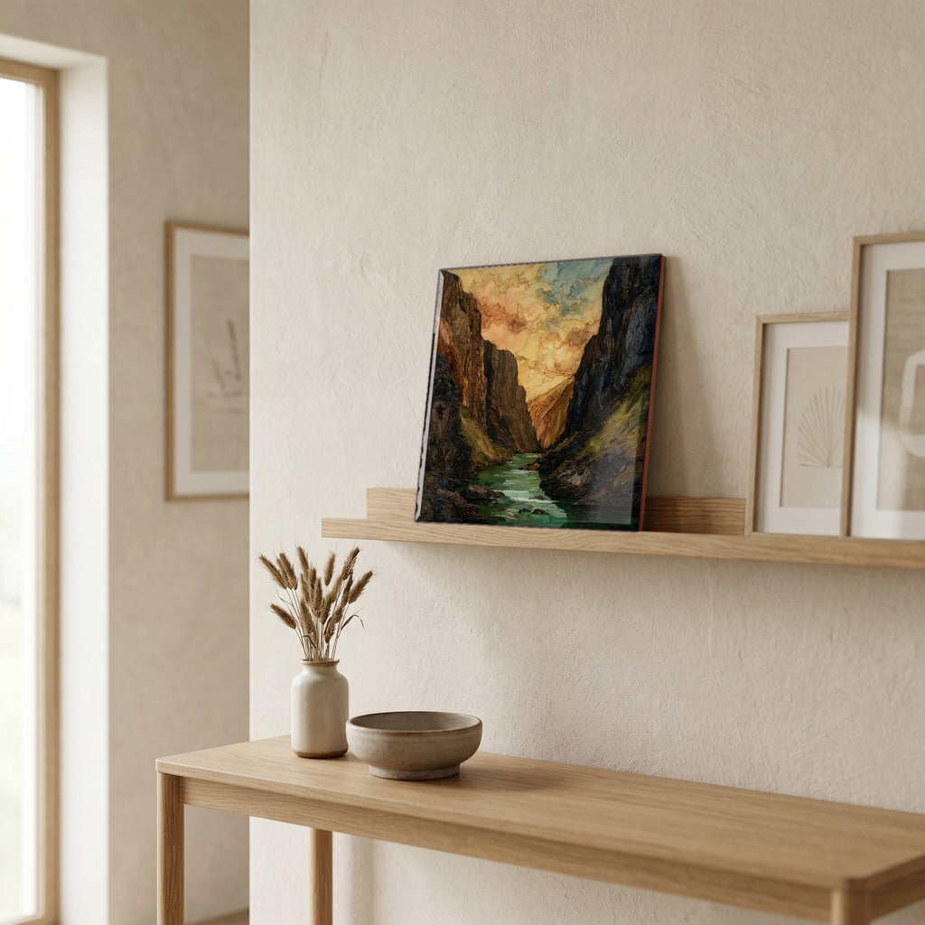On a picture ledge, where the light comes in.