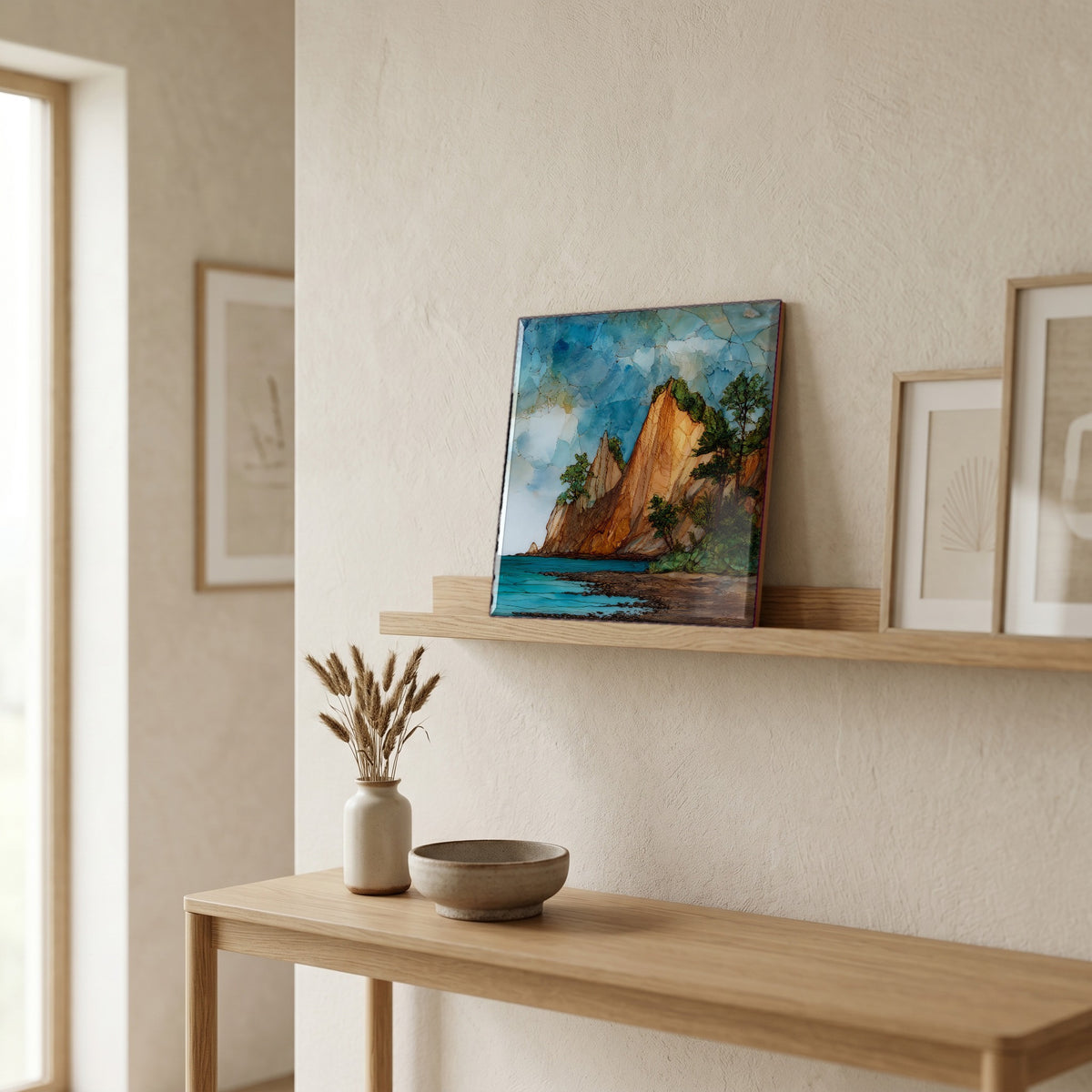 In the entryway, first thing you see.